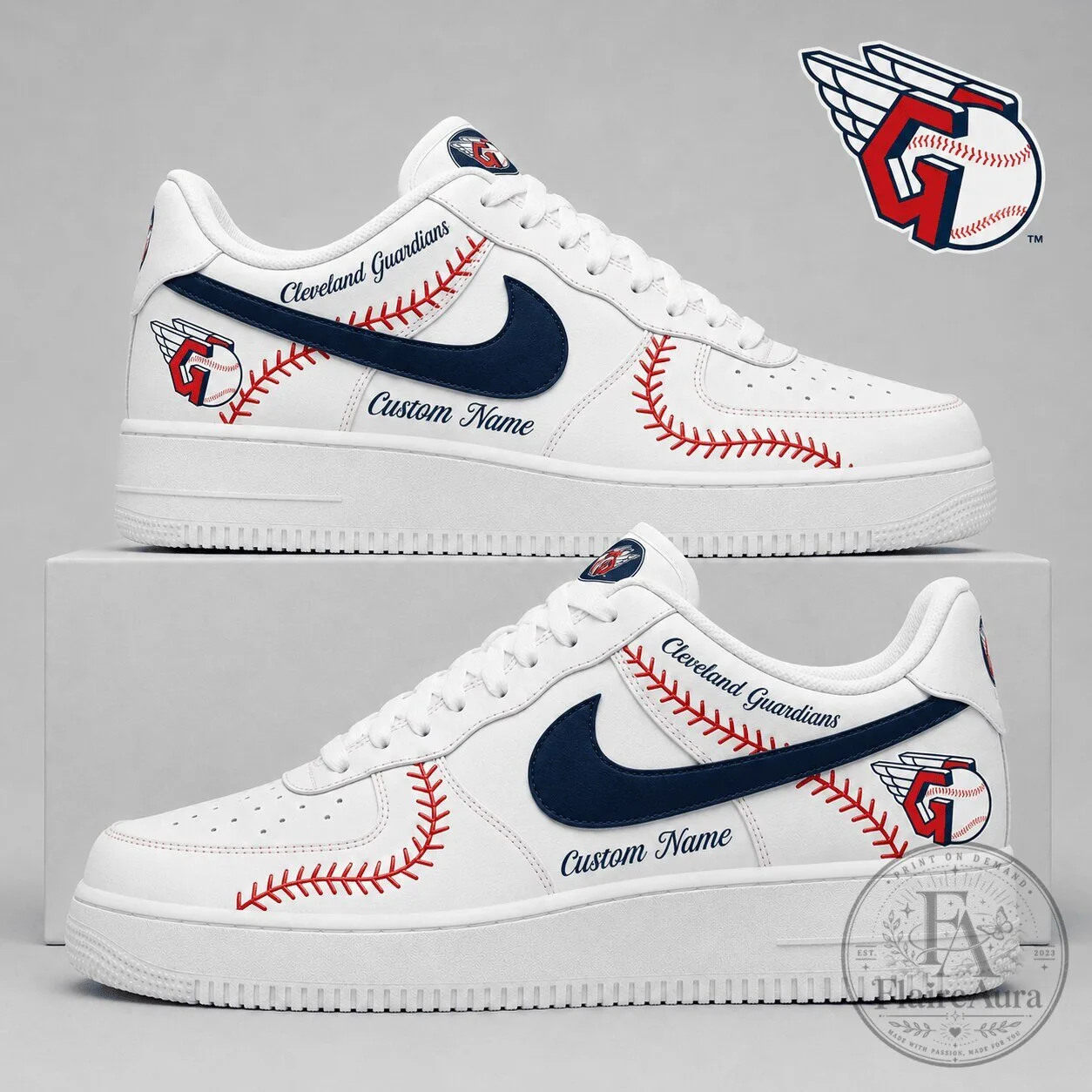 Cleveland Guardians Baseball Stitch Custom Name White Sneakers