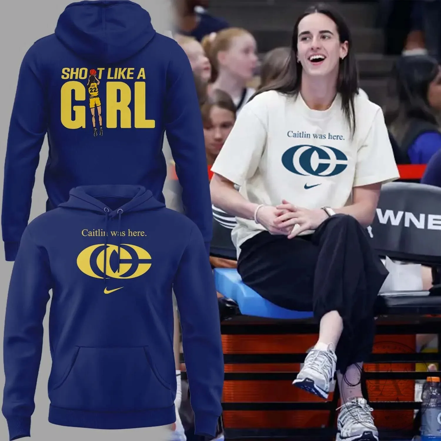 Caitlin Clark Was Here Logo Navy Blue Hoodie