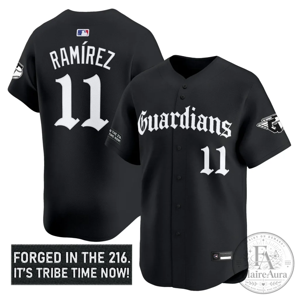 Cleveland Guardians Jose Ramirez Number 11 Black Baseball Jersey Cleveland Guardians Jose Ramirez Number 11 Black Baseball Jersey