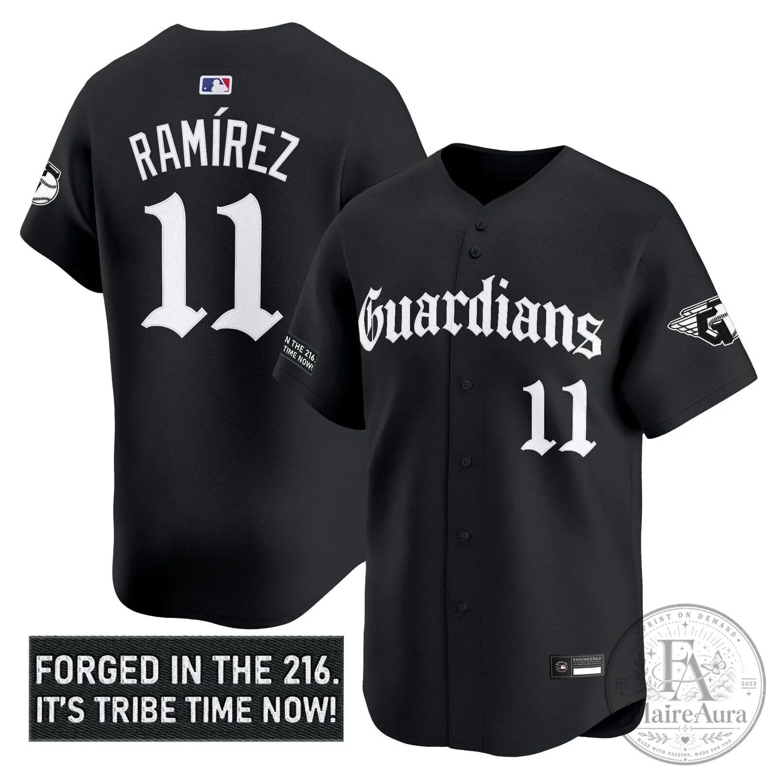 Cleveland Guardians Jose Ramirez Number 11 Black Baseball Jersey