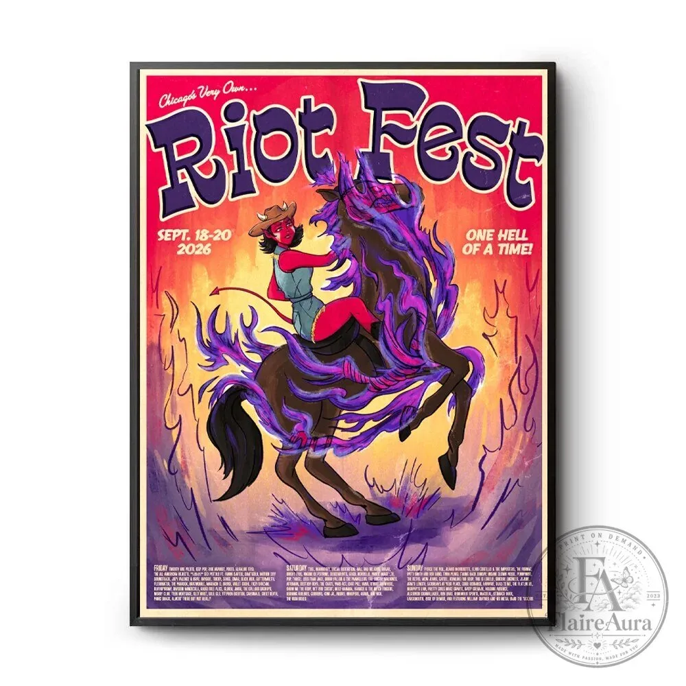 Riot Fest 2026 Chicago Music Festival Poster Wall Art
