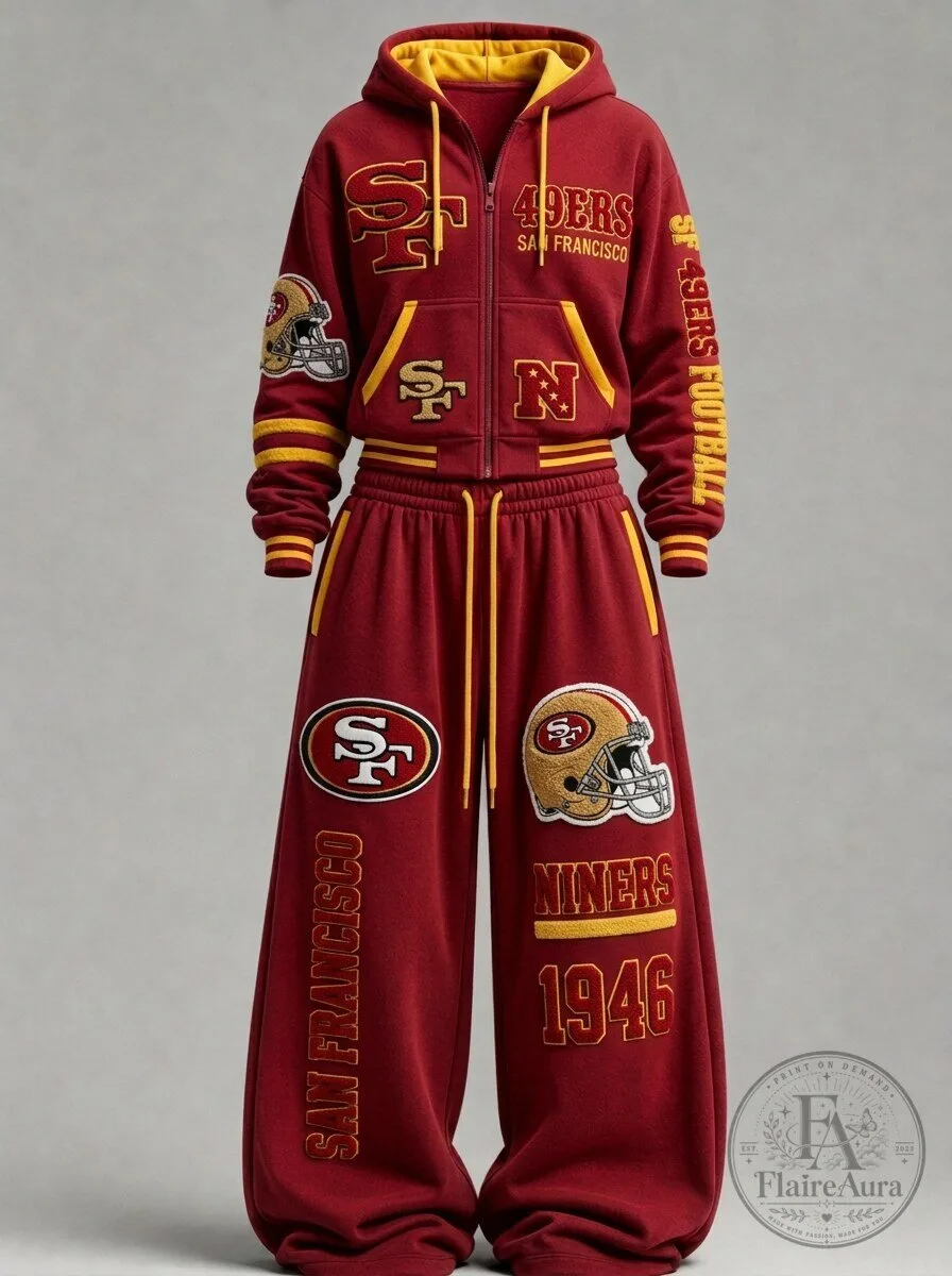 San Francisco 49ers Football Team Red and Gold Tracksuit Hoodie and Pants Set