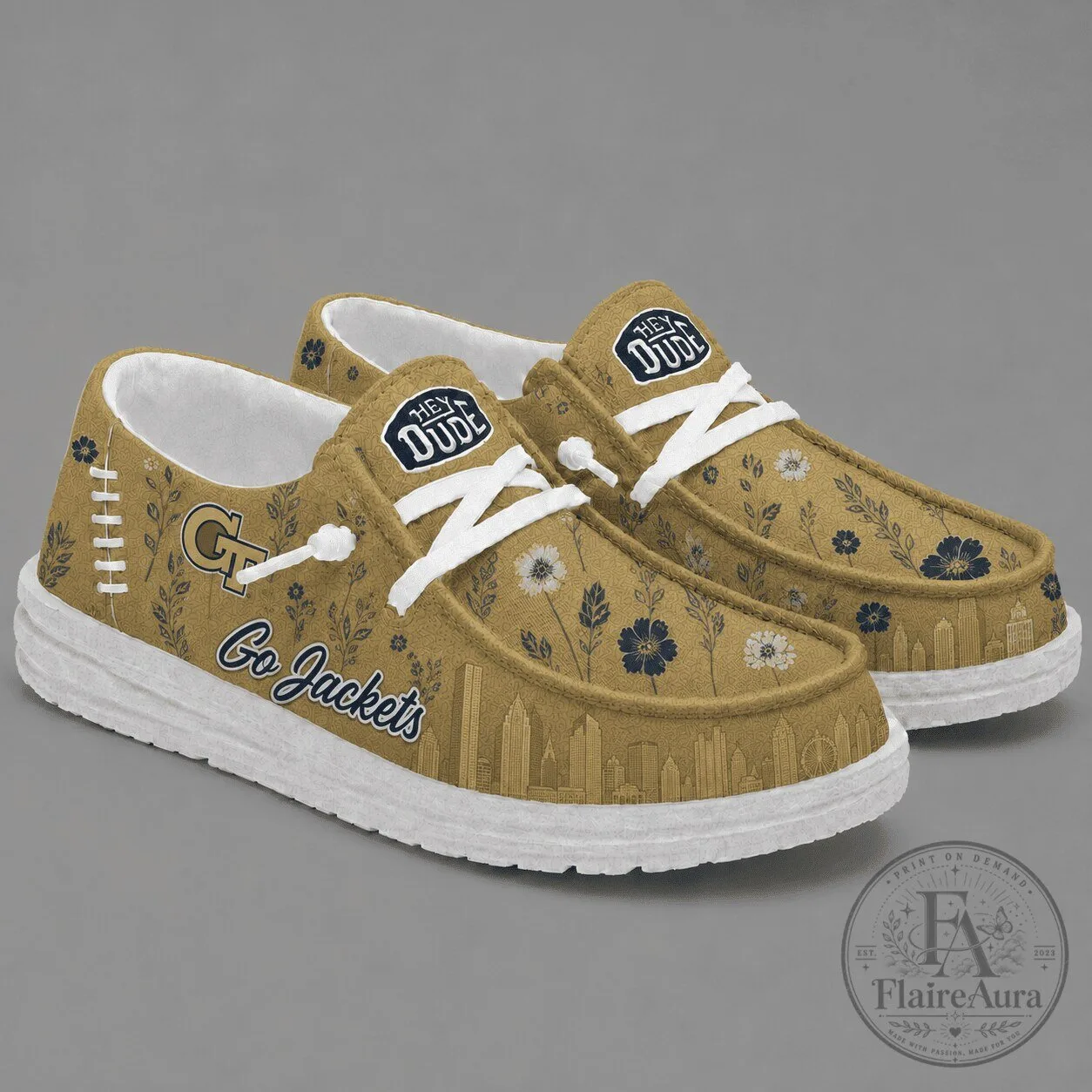 Georgia Tech Yellow Jackets Floral Pattern Hey Dude Shoes