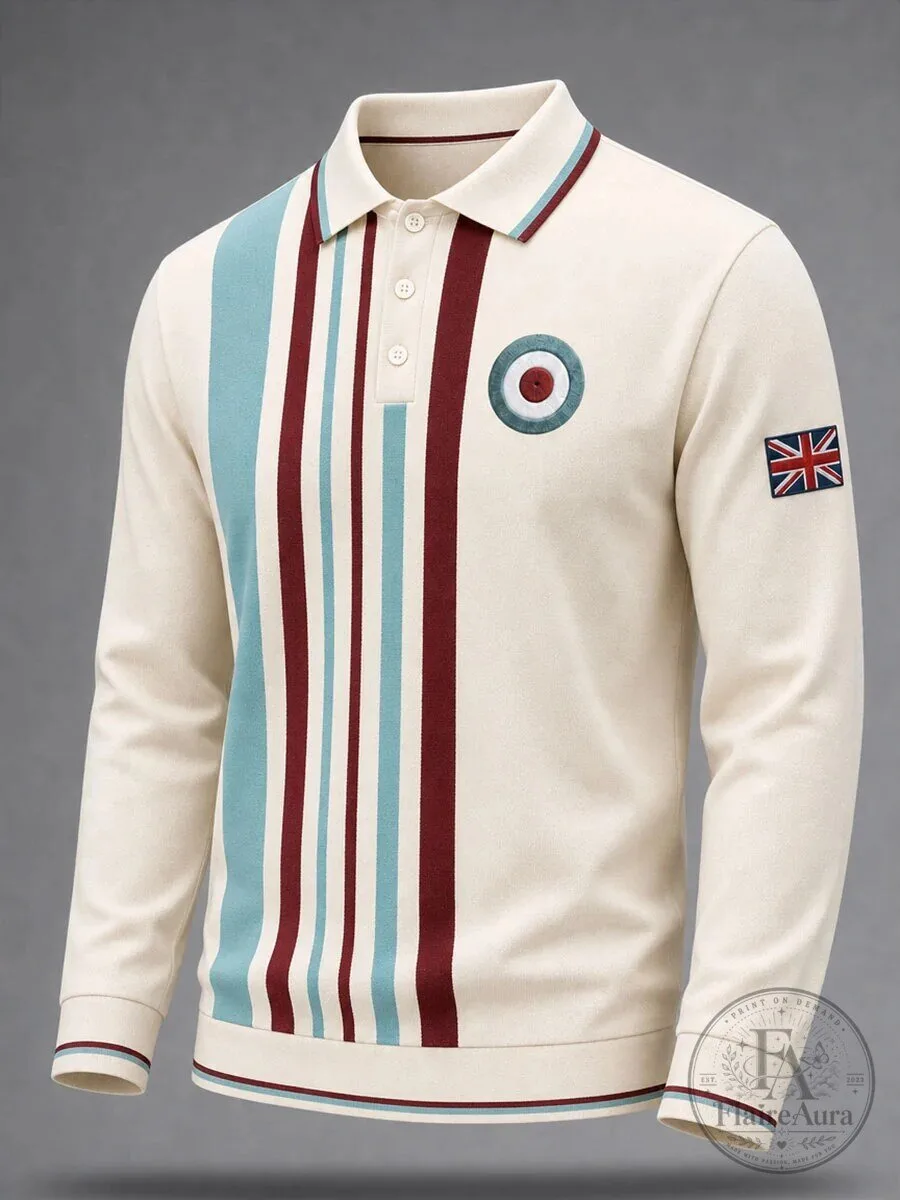 British Mod Target Long Sleeve Polo Shirt with Union Jack Flag