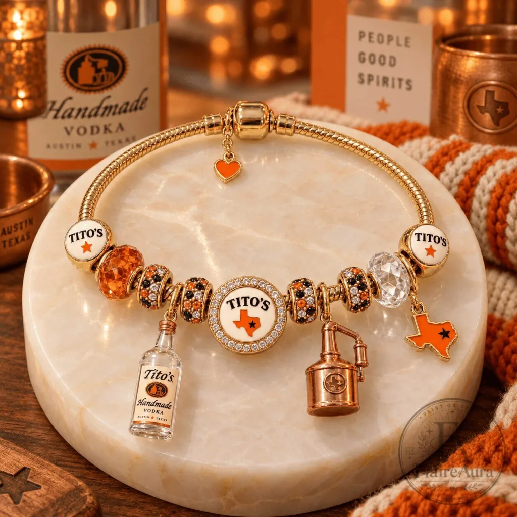 Tito's Handmade Vodka Gold Charm Bracelet with Texas and Bottle Charms 13 Tito's Handmade Vodka Gold Charm Bracelet with Texas and Bottle Charms