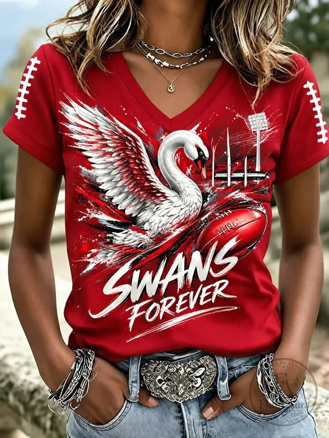 Sydney Swans Forever Australian Rules Football Red V-Neck T-Shirt