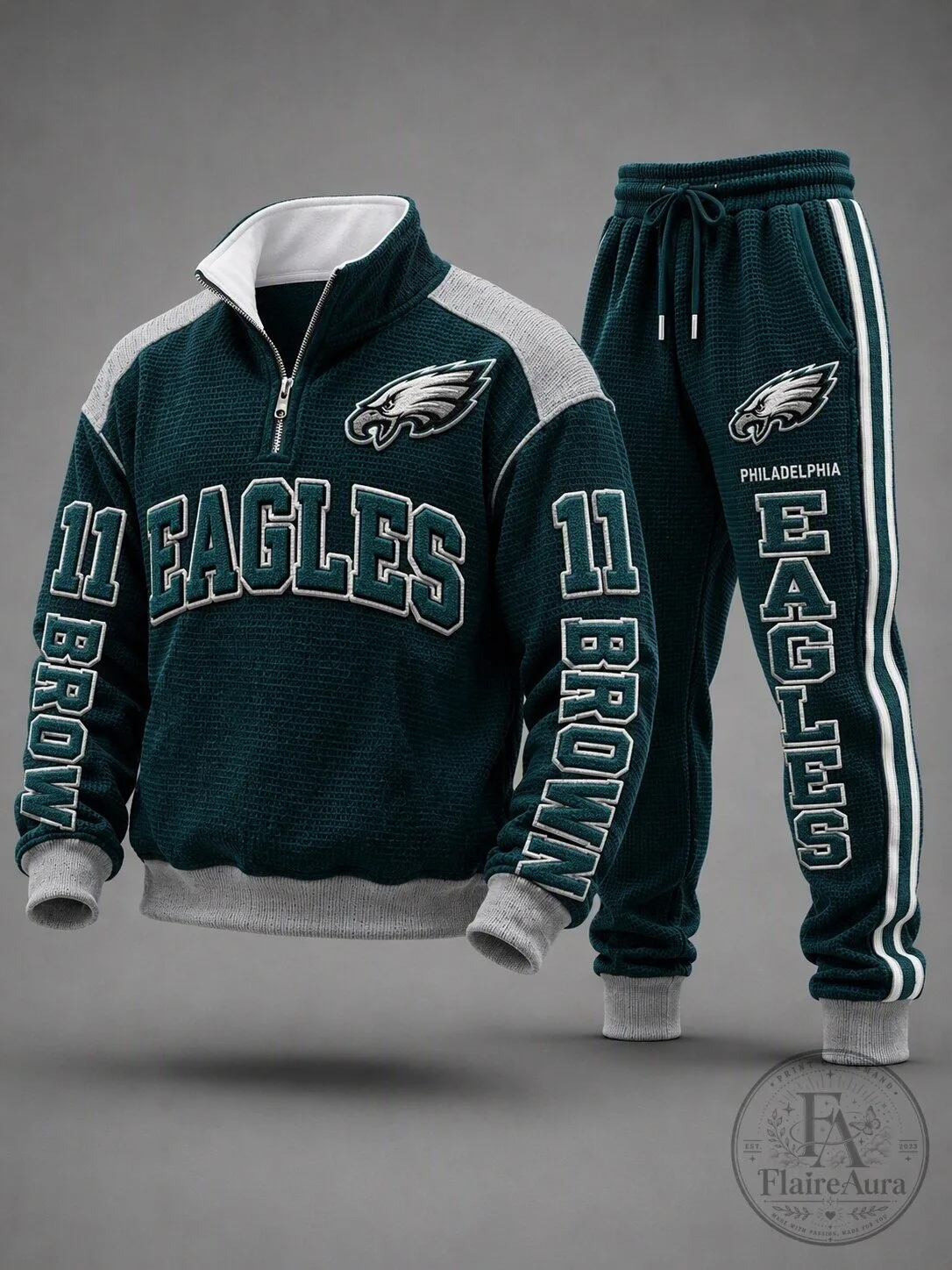 Eagles Philadelphia Quarter-Zip Sweatshirt with Matching Jogger Pants Outfit