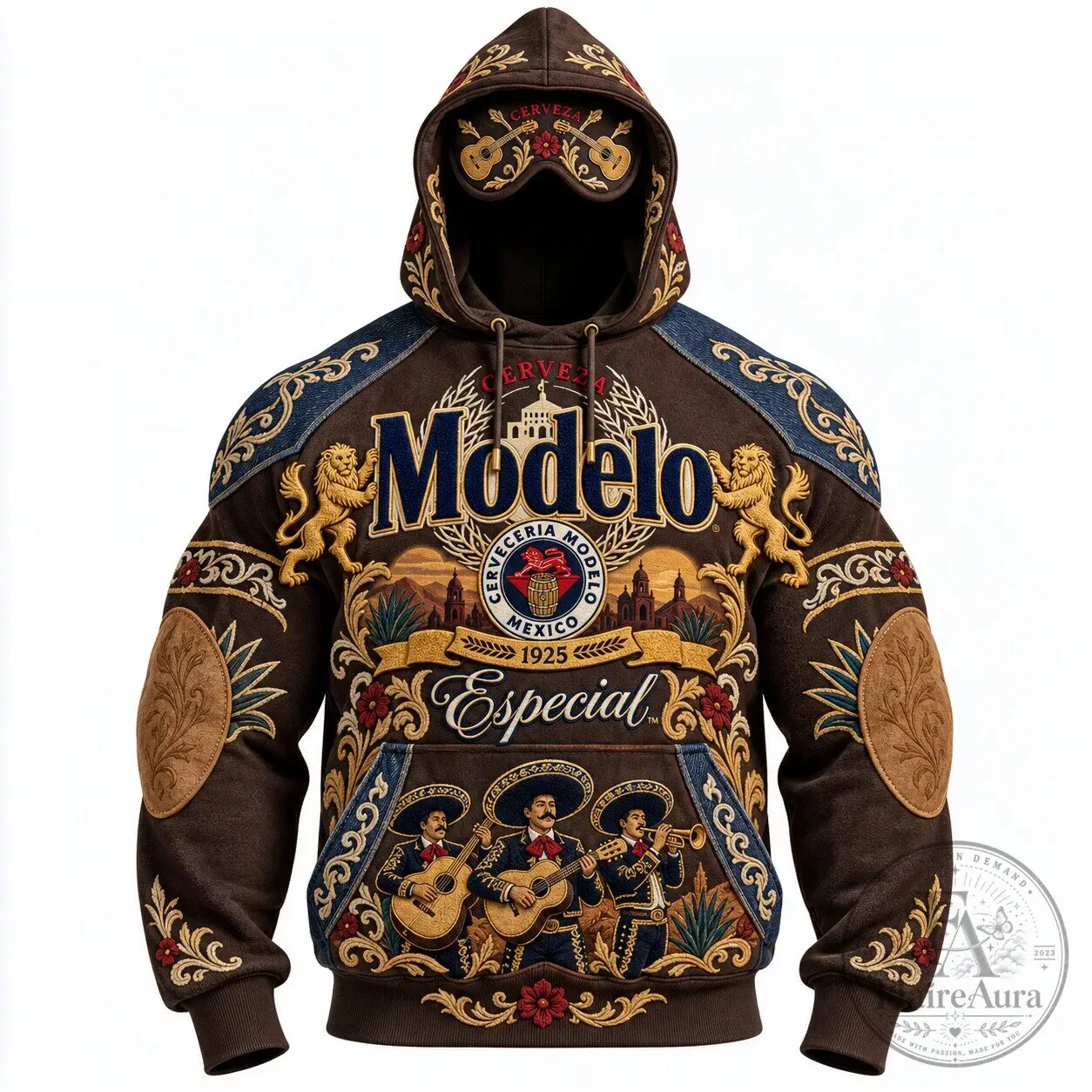 Modelo Especial Cerveza Mexican Beer Brown Hoodie with Mariachi Band