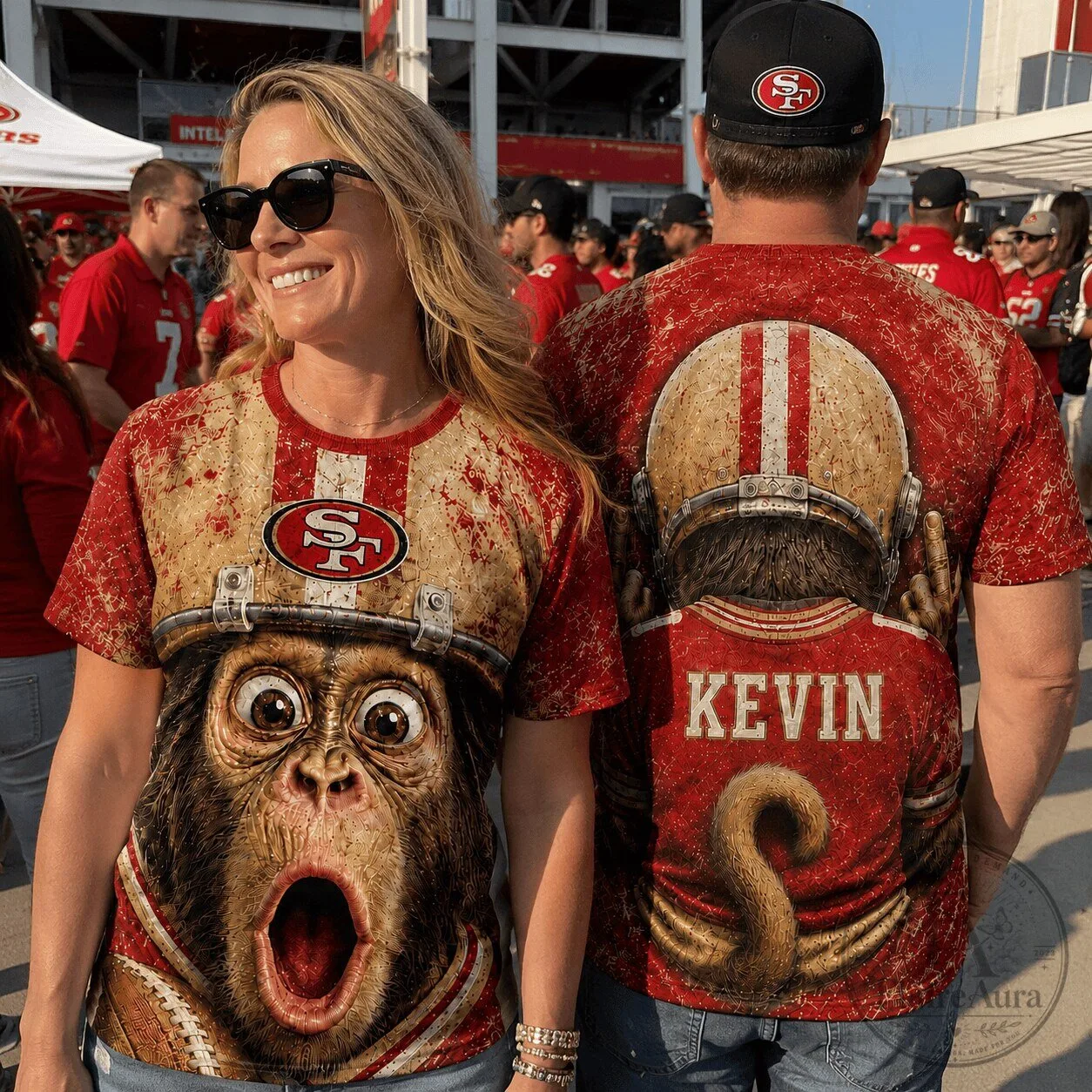 San Francisco 49ers Fan Shirt with Funny Monkey Football Player Graphic