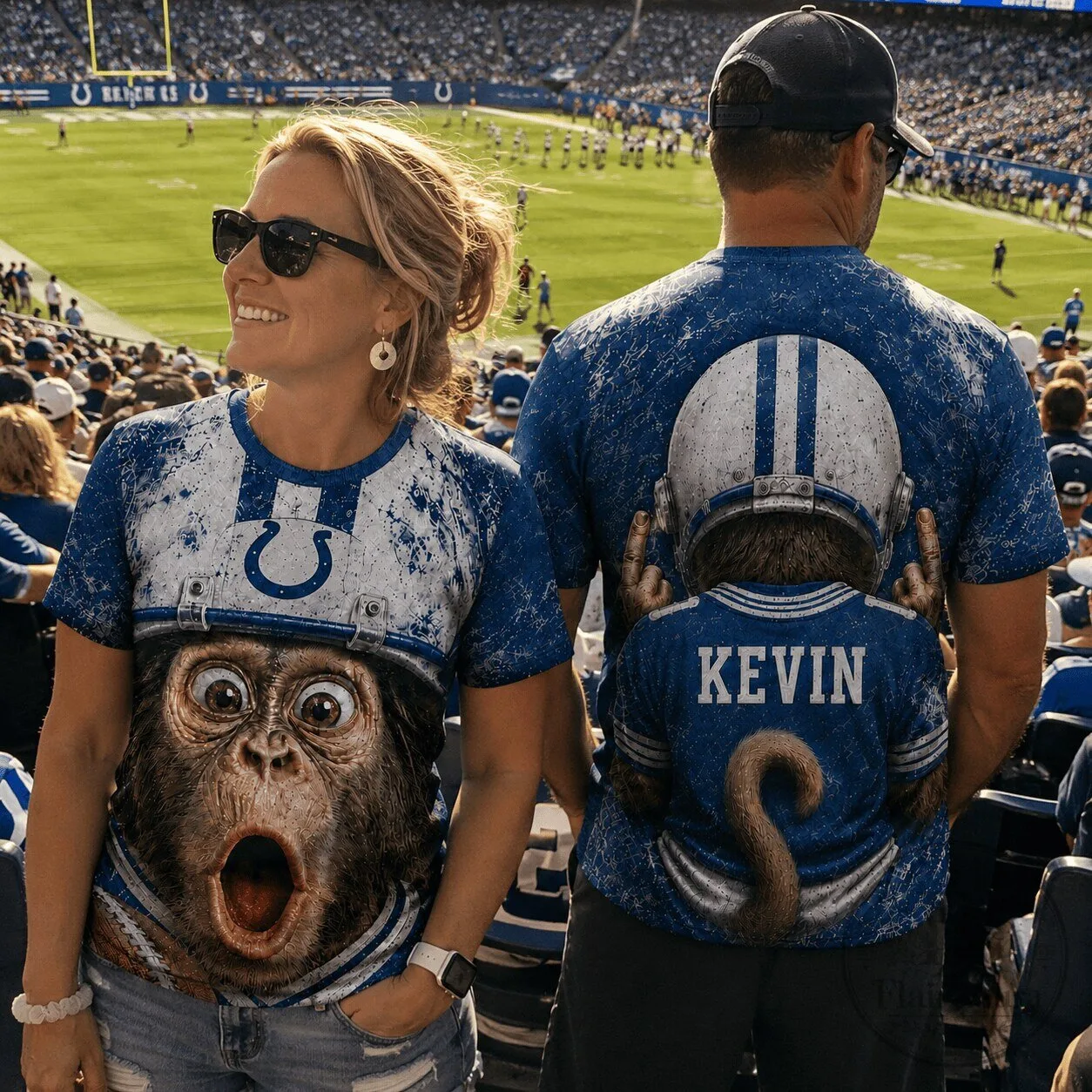 Indianapolis Colts Fan Shirt with Funny Monkey Helmet Graphic