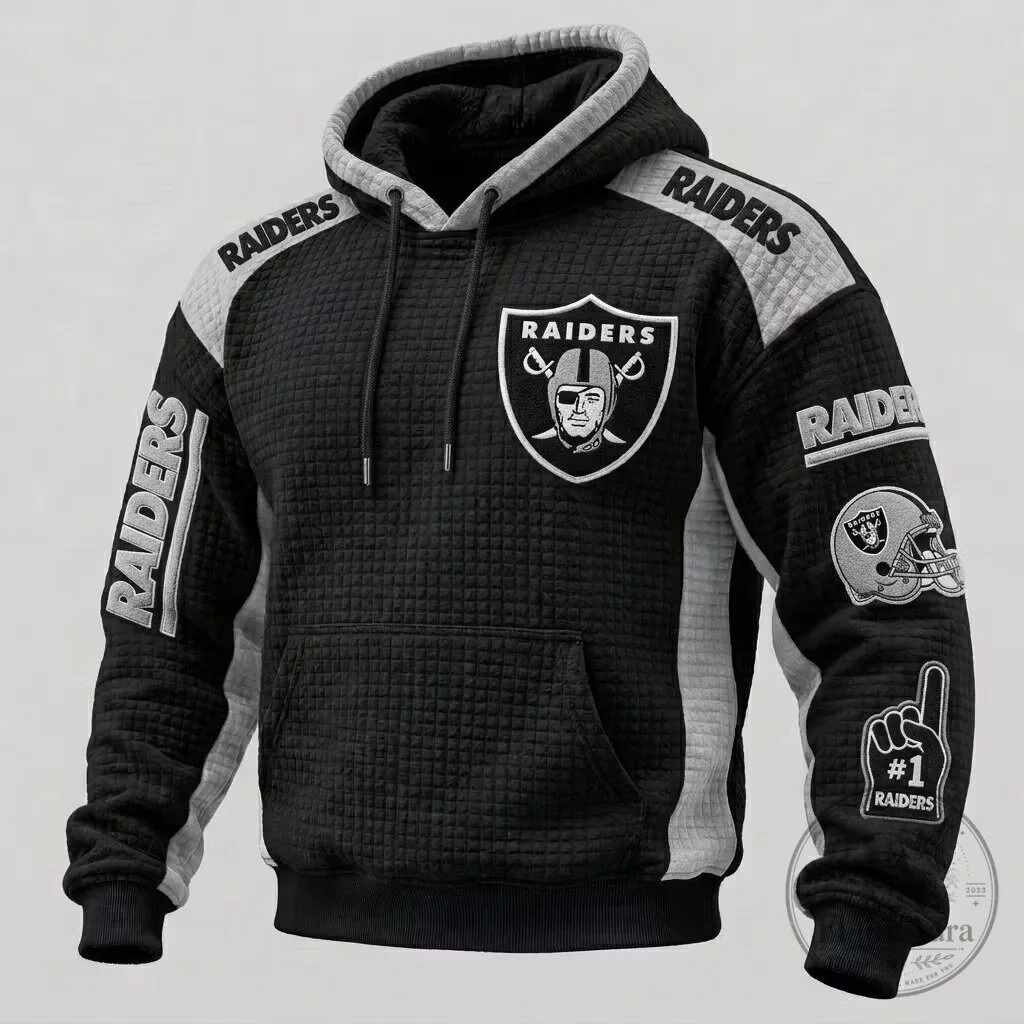 Las Vegas Raiders Quilted Black and Gray Hooded Sweatshirt