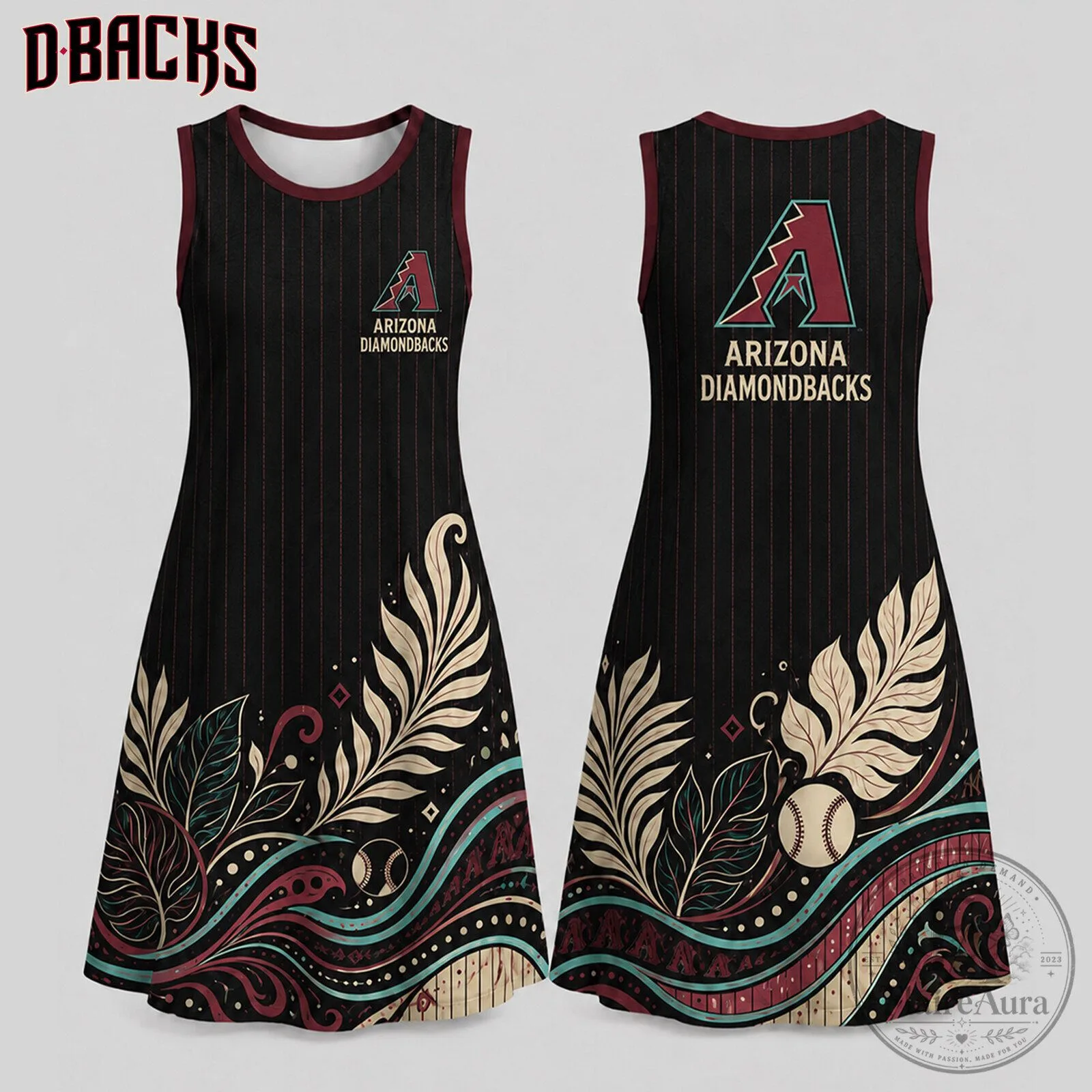 Arizona Diamondbacks Floral Baseball Pattern Sleeveless Dress