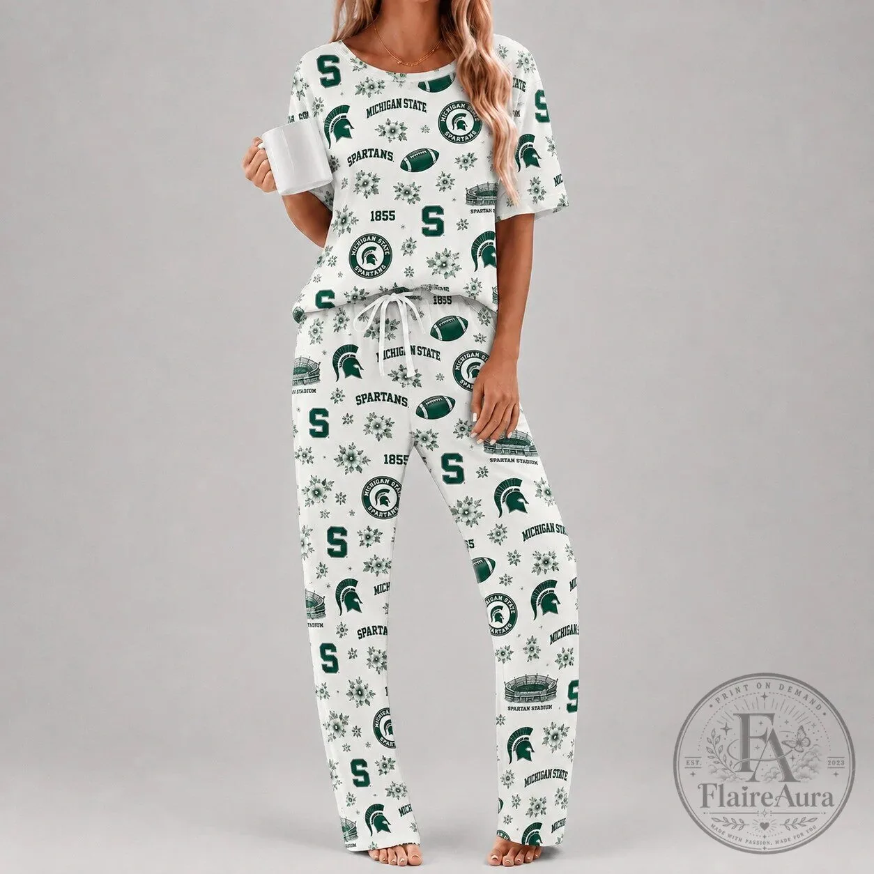 Pajama Set Featuring Michigan State Spartans Football Team Logo Design