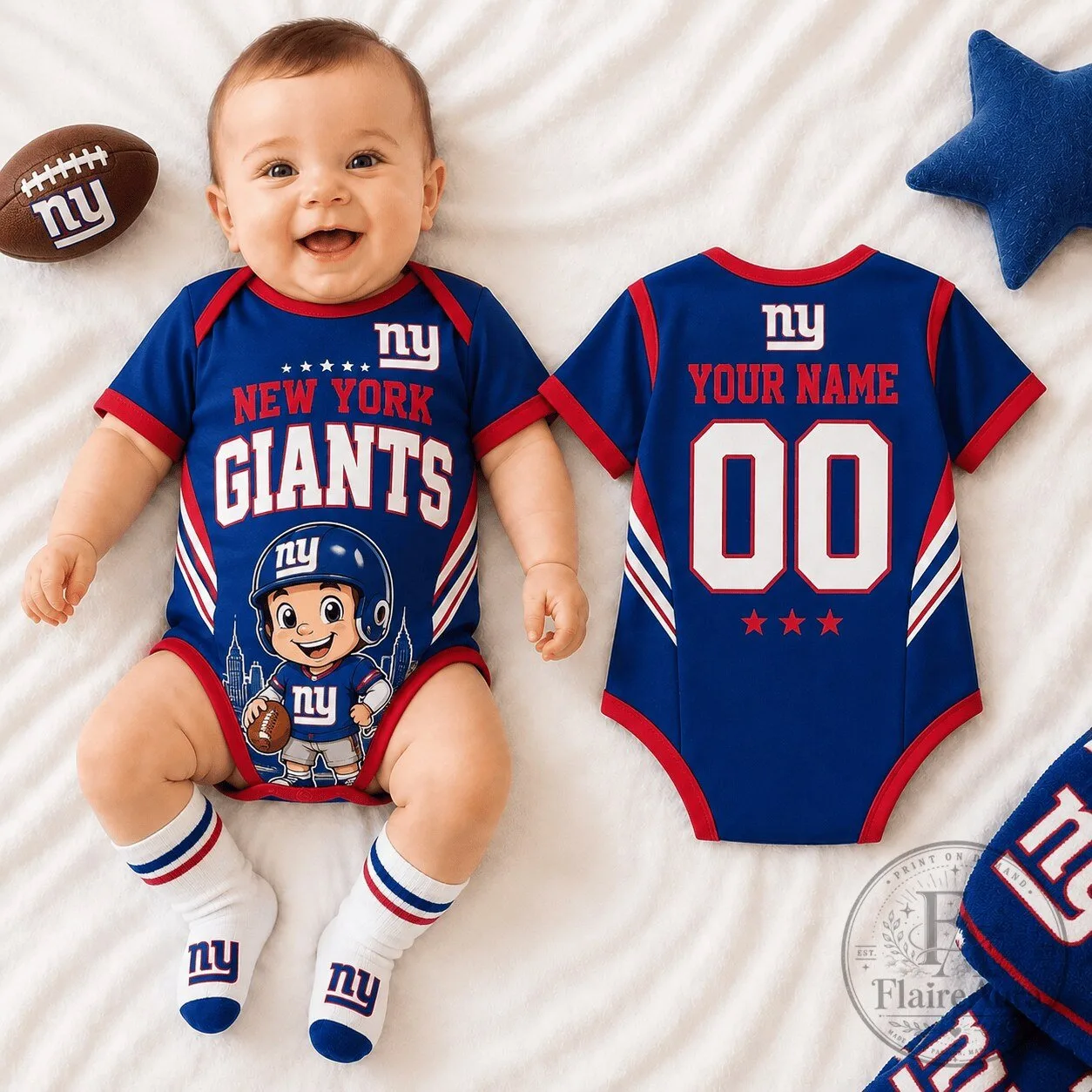 New York Giants Custom Name and Number Baby Romper