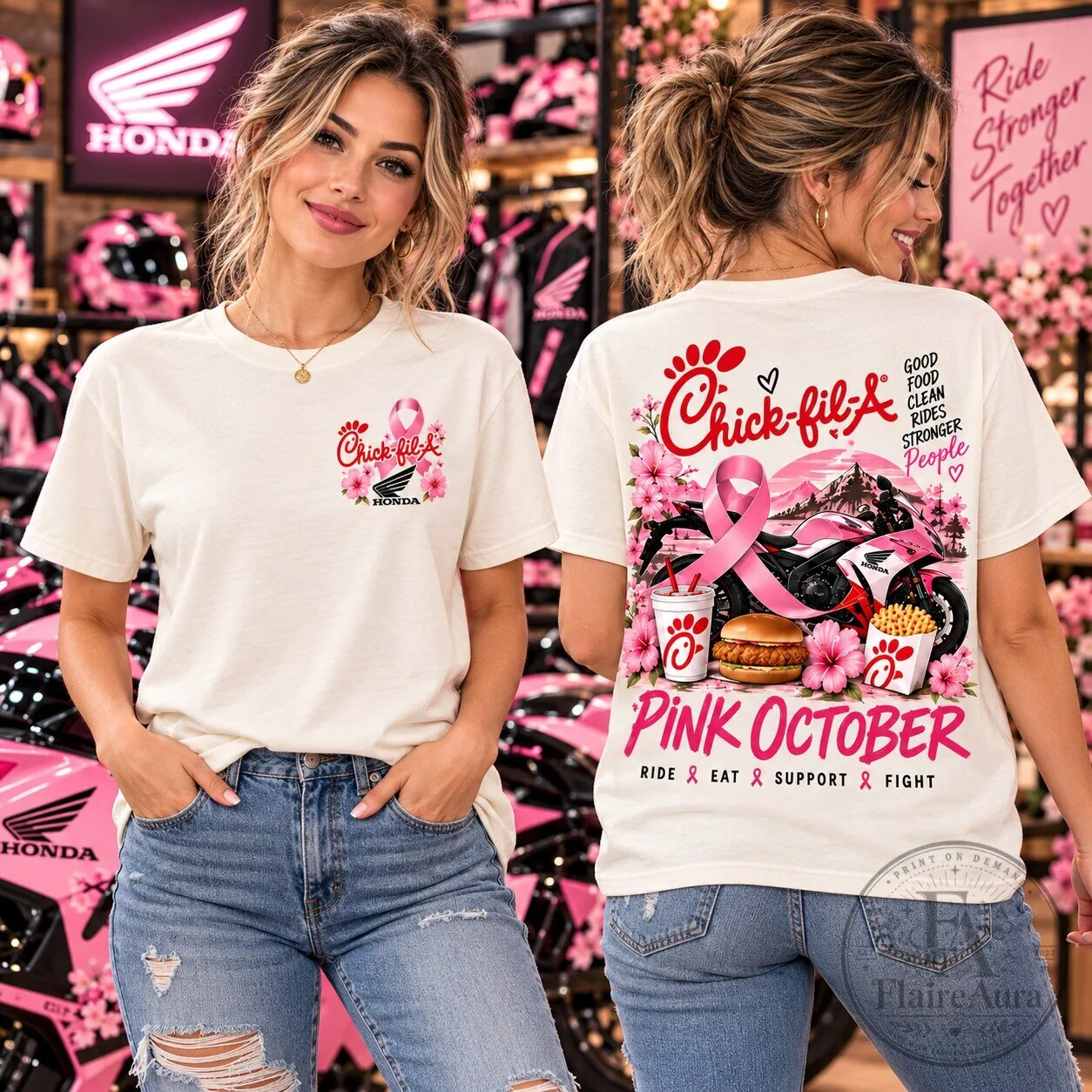 Chick-fil-A Pink October Breast Cancer Awareness Motorcycle T-Shirt