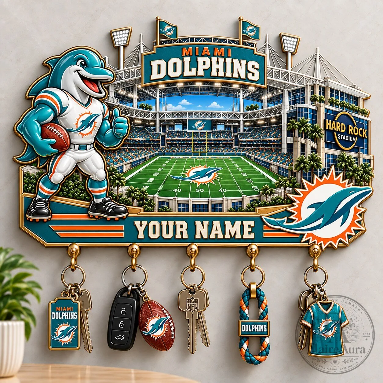 Miami Dolphins NFL Football Team Stadium Custom Name Key Holder