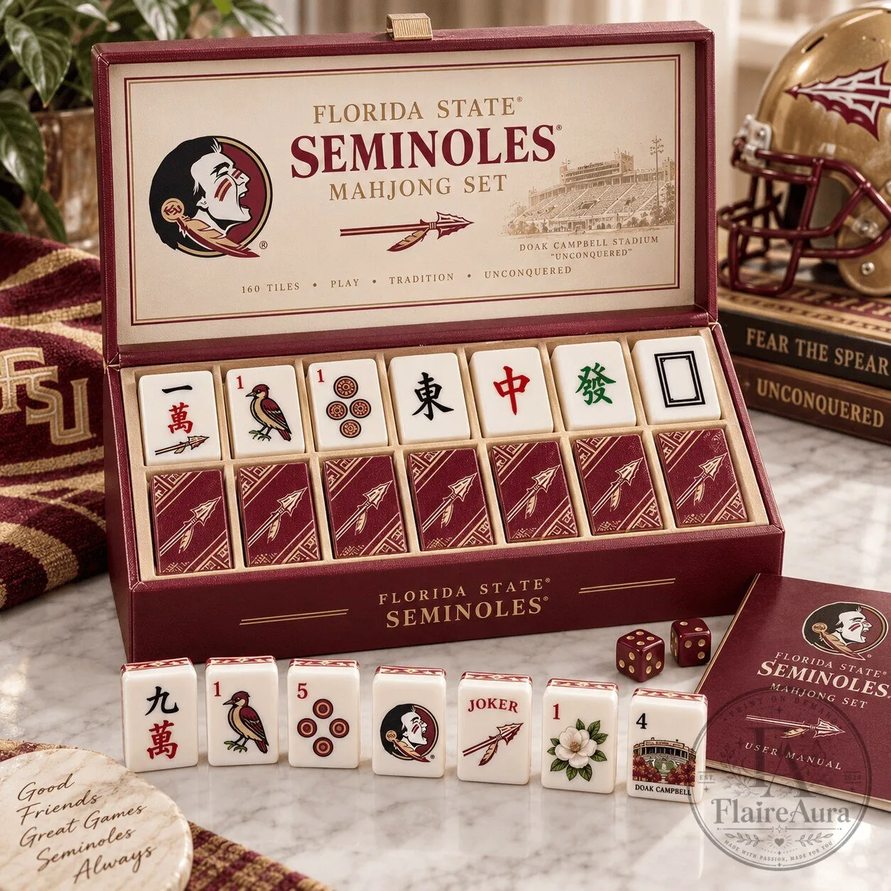 Florida State Seminoles Mahjong Game Set with 160 Tiles and User Manual