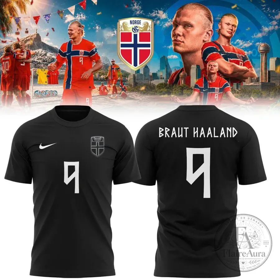 Erling Haaland Norway National Team Minimalist Black Soccer T-Shirt