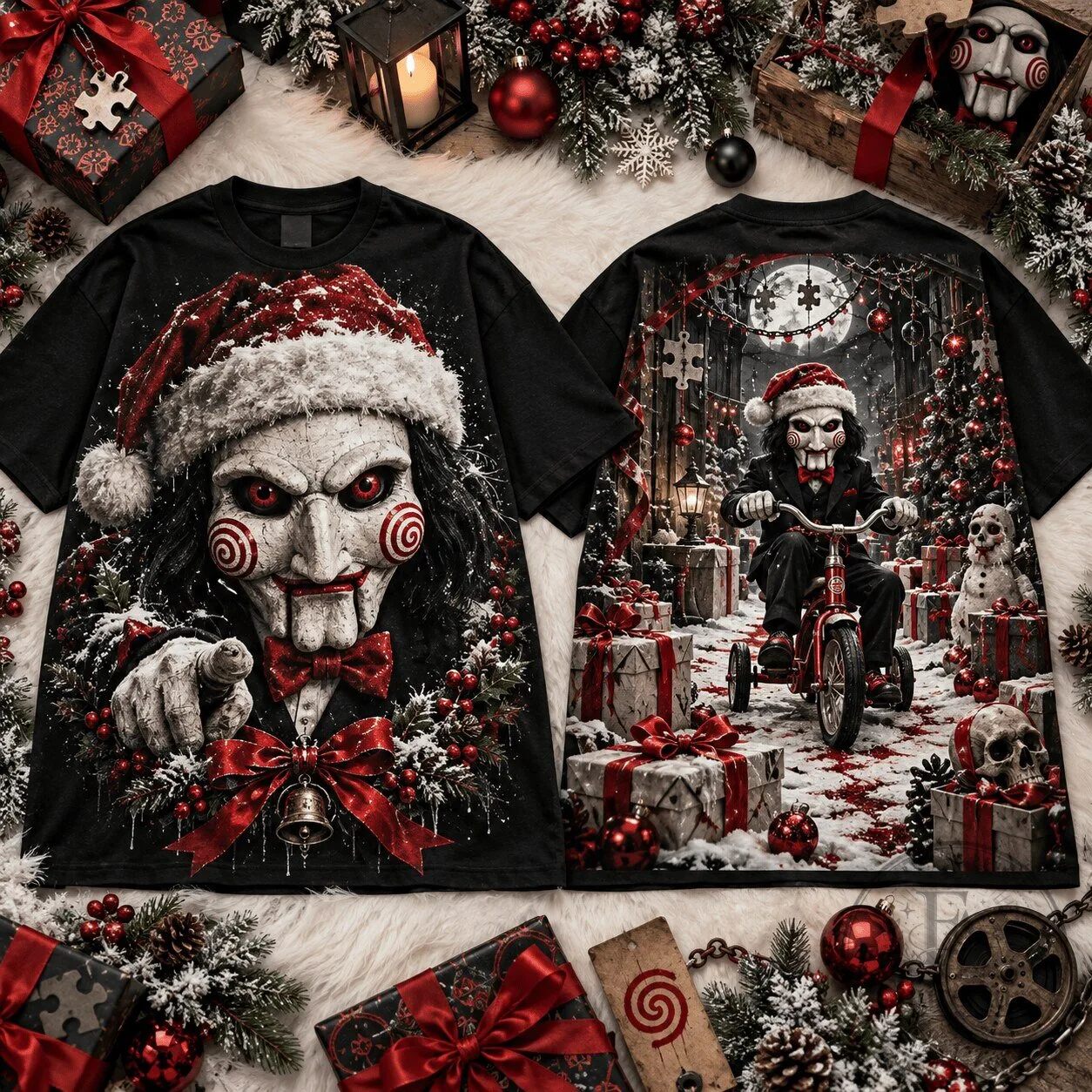 Saw Jigsaw Puppet Christmas Horror Movie Black Short-Sleeve T-Shirt