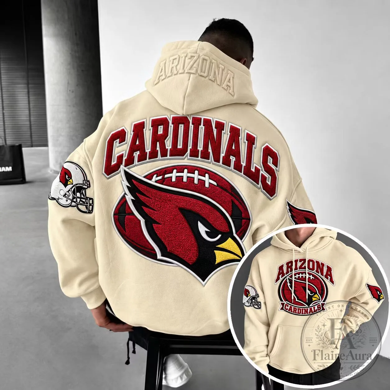 Arizona Cardinals Football Team Logo Cream Oversized Hoodie