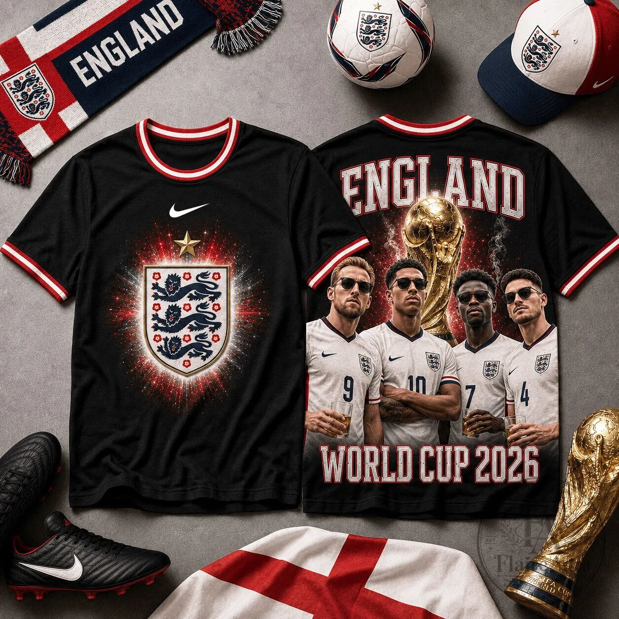England Soccer World Cup 2026 Team Black Fan T-Shirt