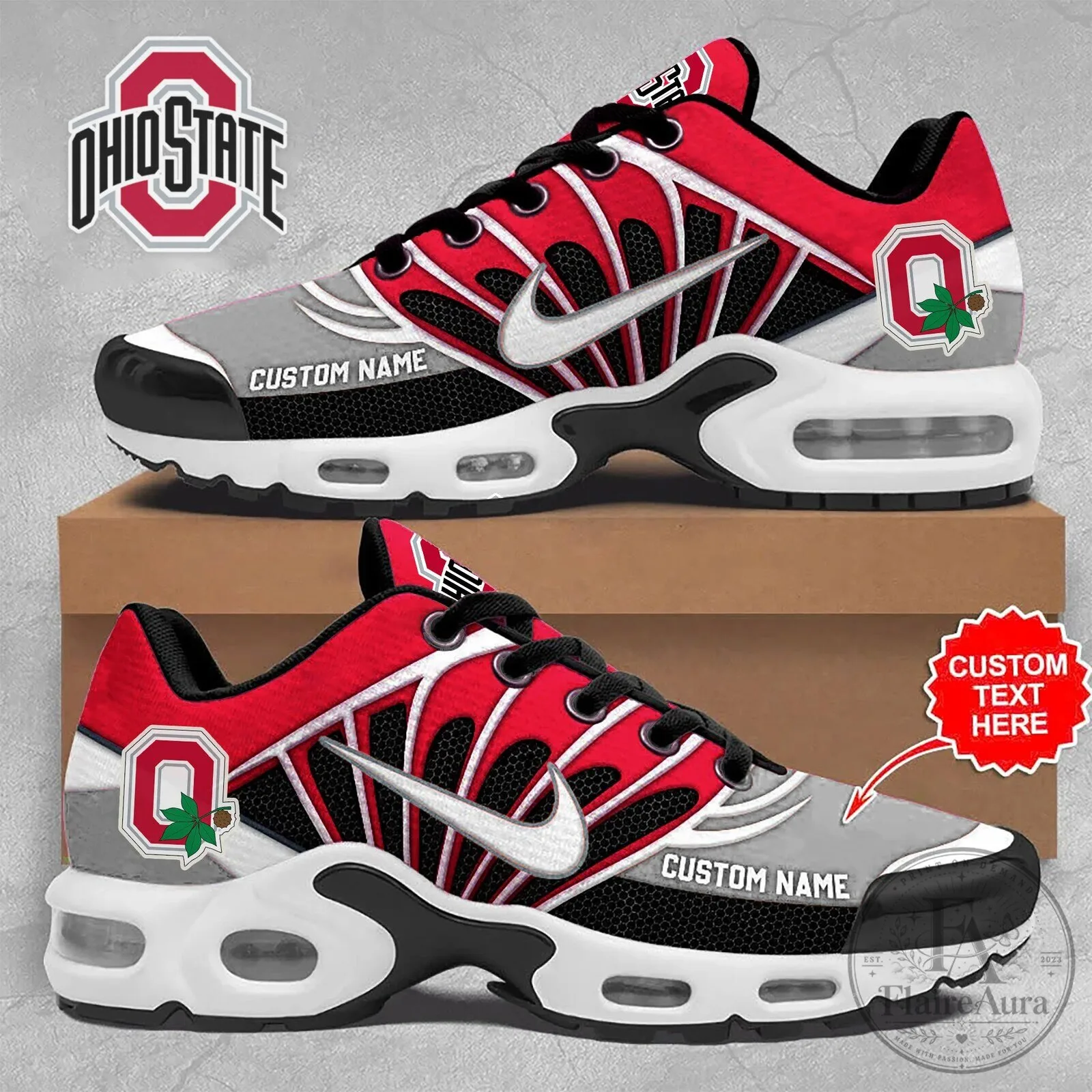 Personalized Red and Gray Running Shoes for Ohio State Buckeyes Fans