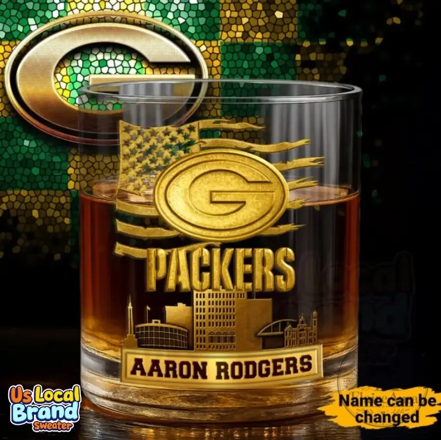 Green Bay Packers Aaron Rodgers NFL Football Team Whiskey Glass