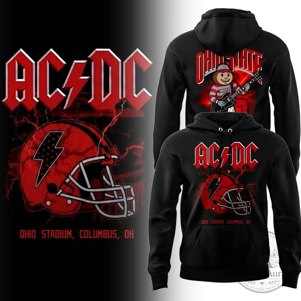 Ohio State Football AC/DC Brutus Buckeye Mascot Black Hoodie