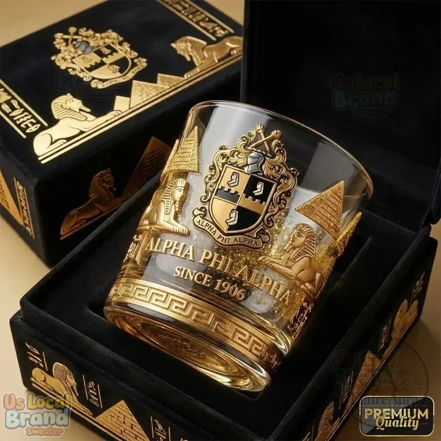 Alpha Phi Alpha Fraternity Gold Crested Egyptian Whiskey Glass