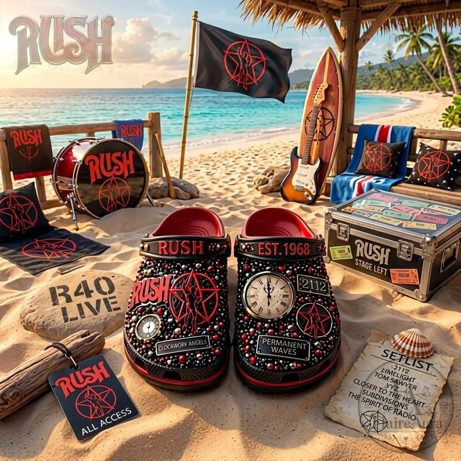 Rush Band Logo Black and Red Beach Clogs Shoes