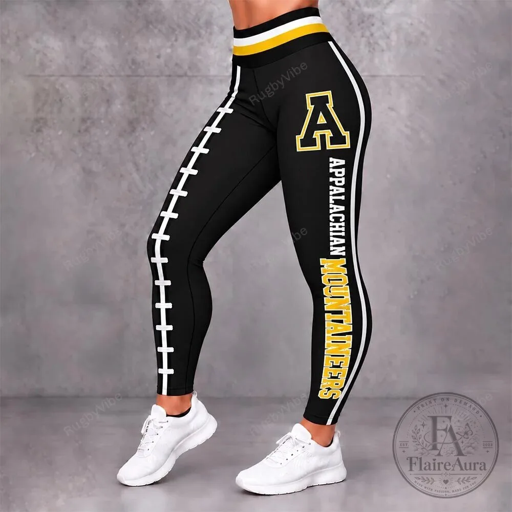Appalachian State Mountaineers Football Style Black and Gold Womens Leggings