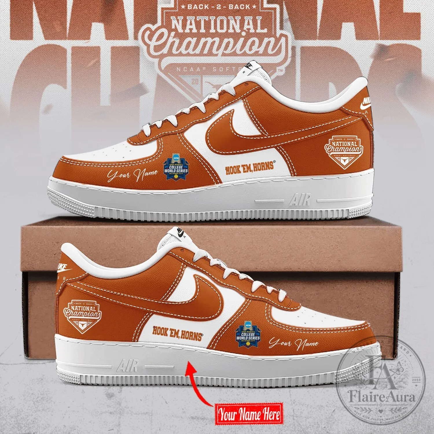 Texas Longhorns NCAA Softball National Champions Shoes