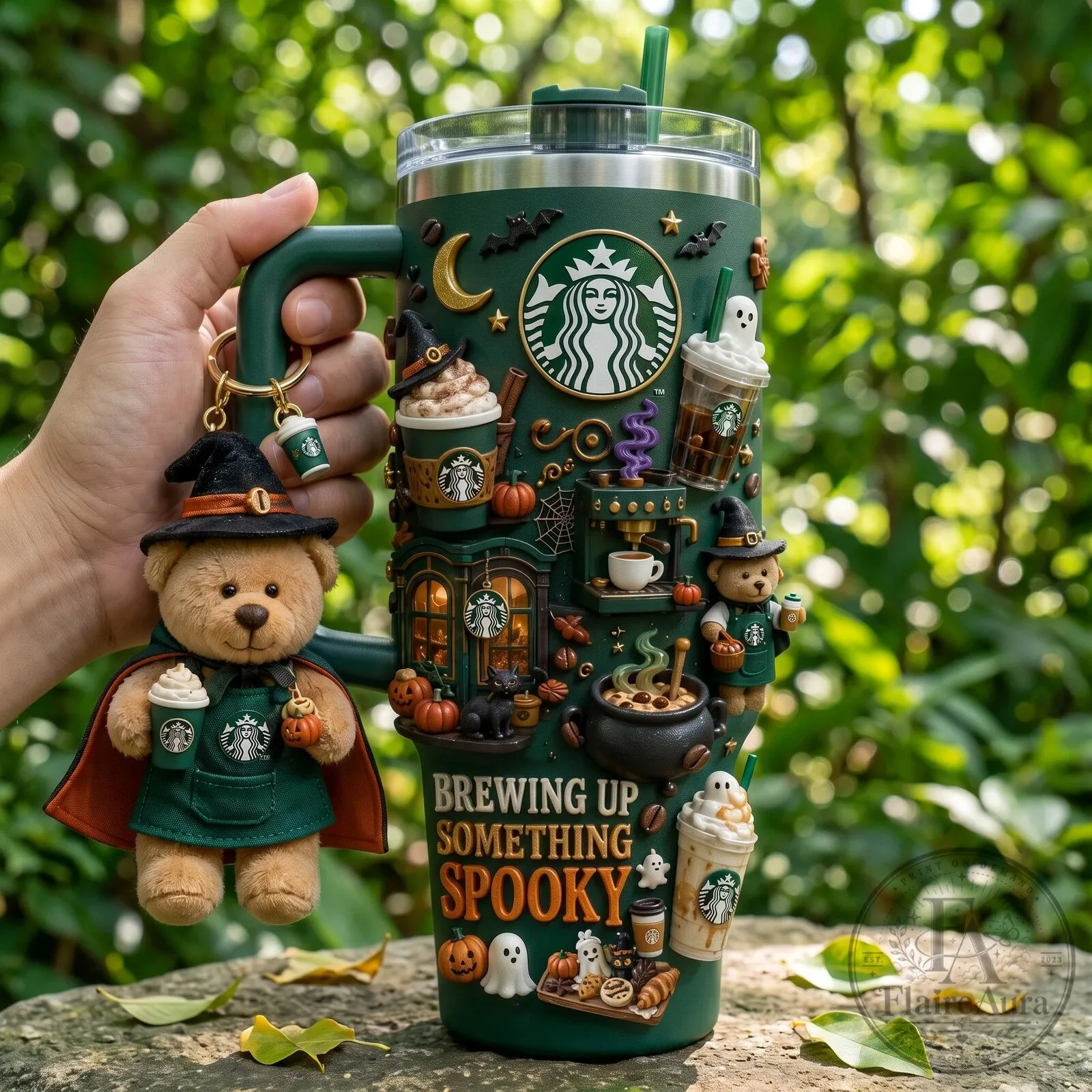 Starbucks Halloween Spooky Brew Bear Tumbler with Handle and Straw