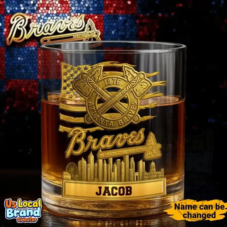 Atlanta Braves Baseball Team Personalized Whiskey Drinking Glass