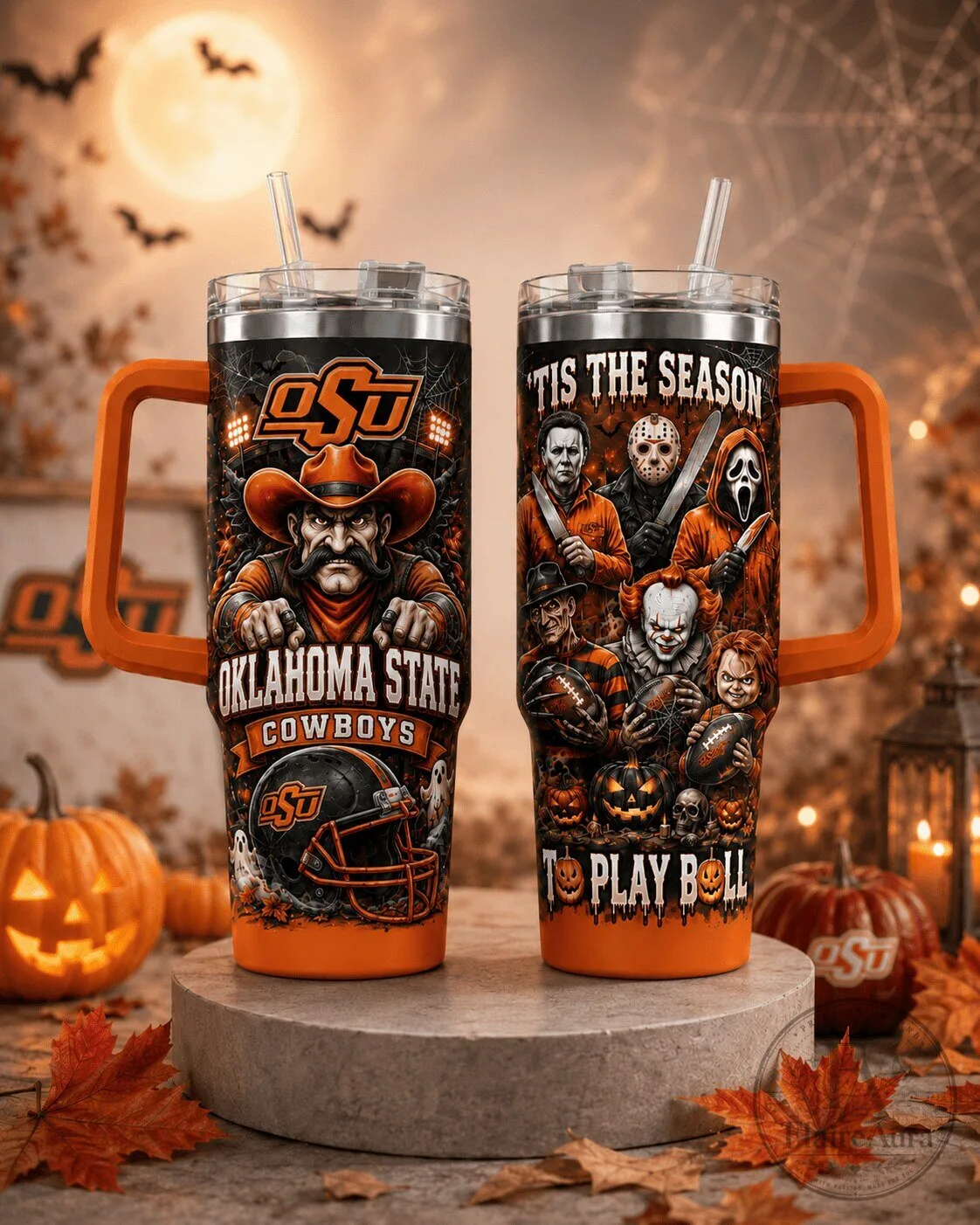 Oklahoma State Cowboys Halloween Horror Movie Characters 40oz Tumbler with Handle