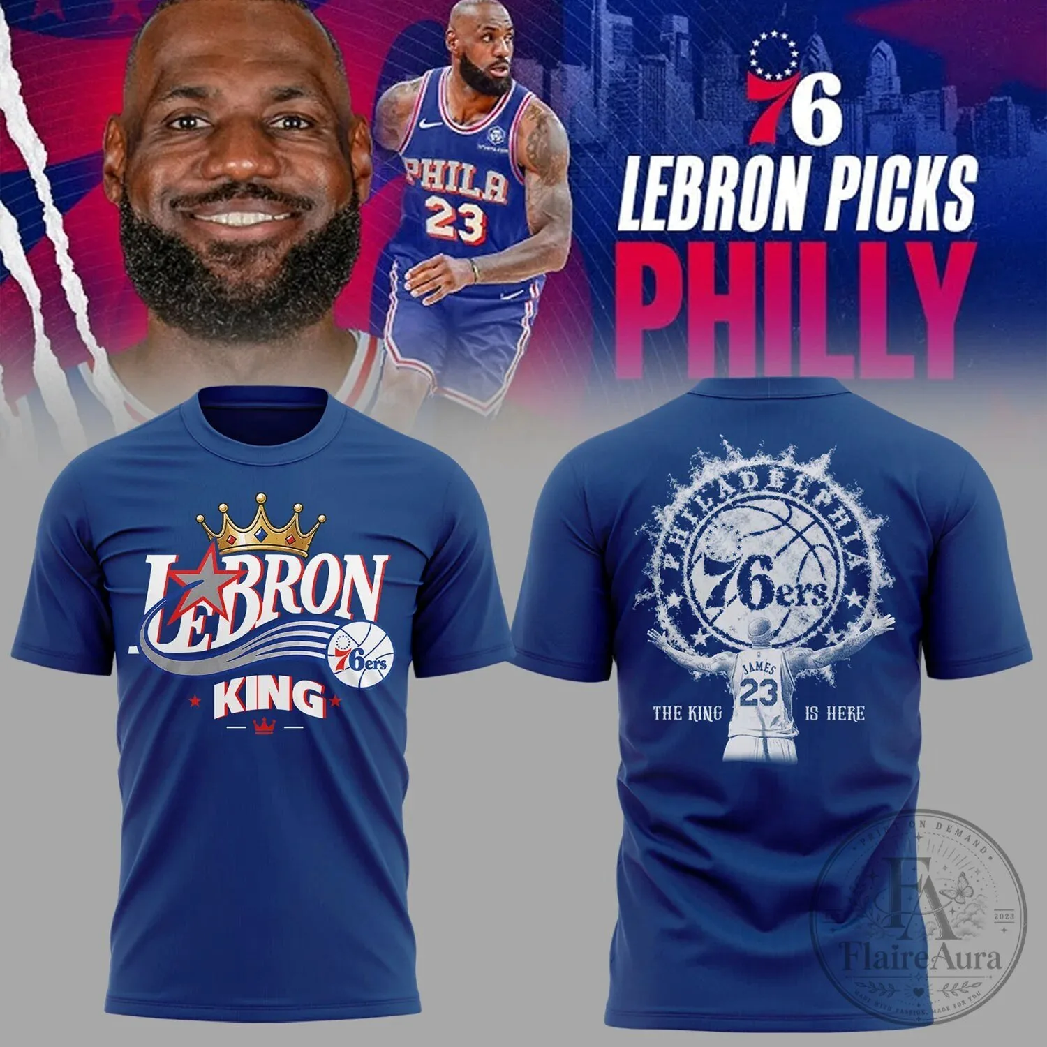 Fan T-Shirt for LeBron James of the Sixers – Basketball King Design