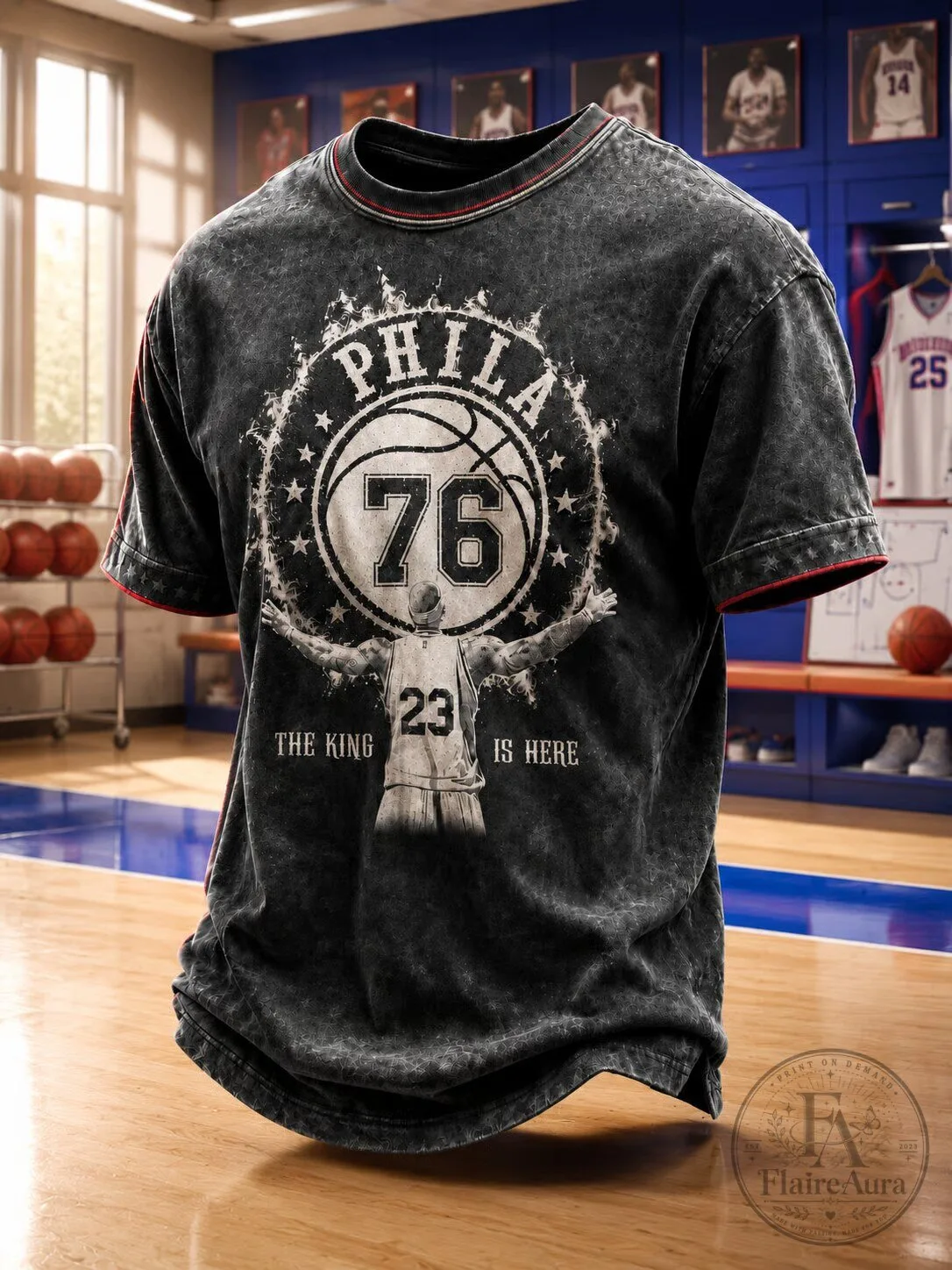 Philly Basketball The King Is Here 76ers Washed Black T-Shirt