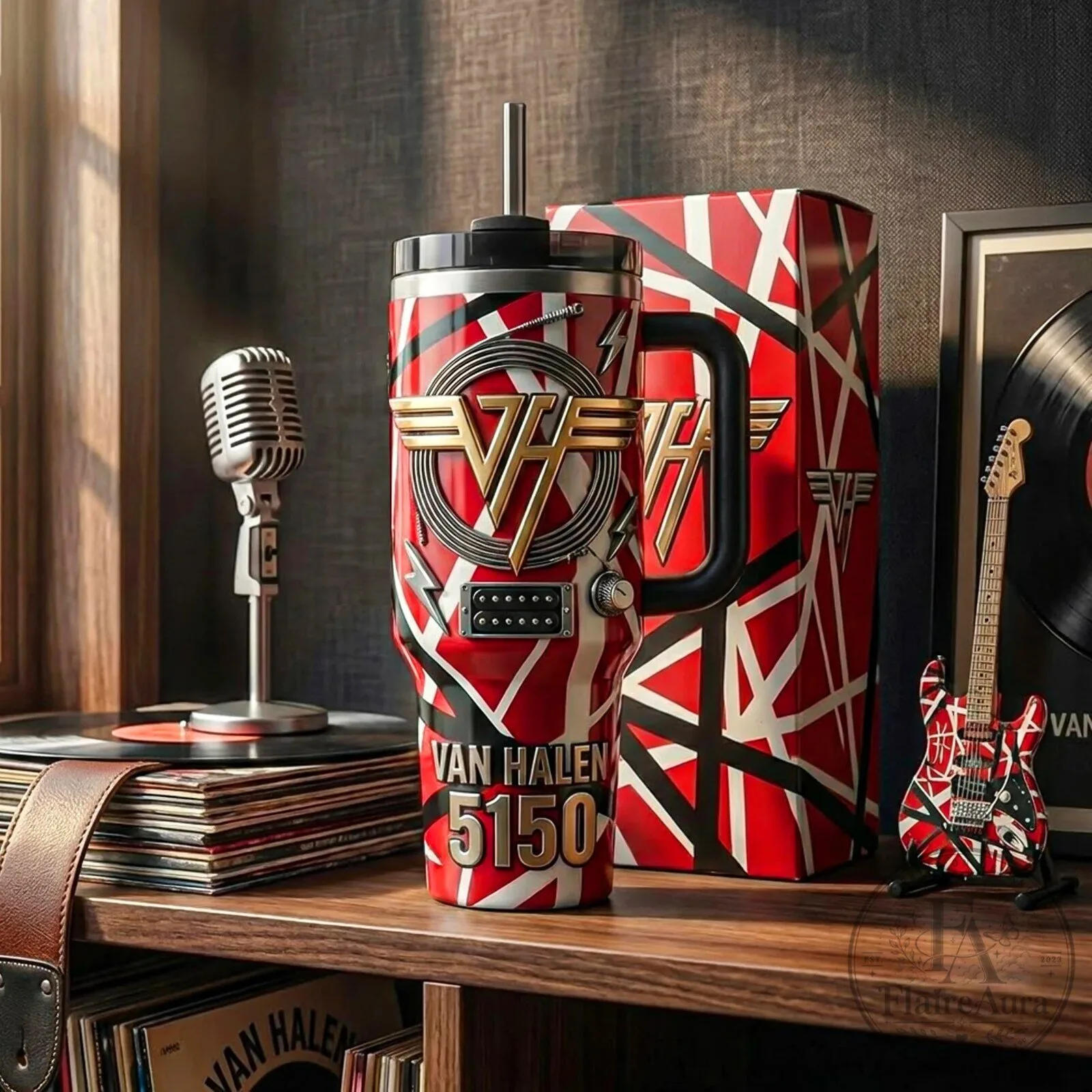 Van Halen 5150 Red Black Pattern Insulated Tumbler with Handle