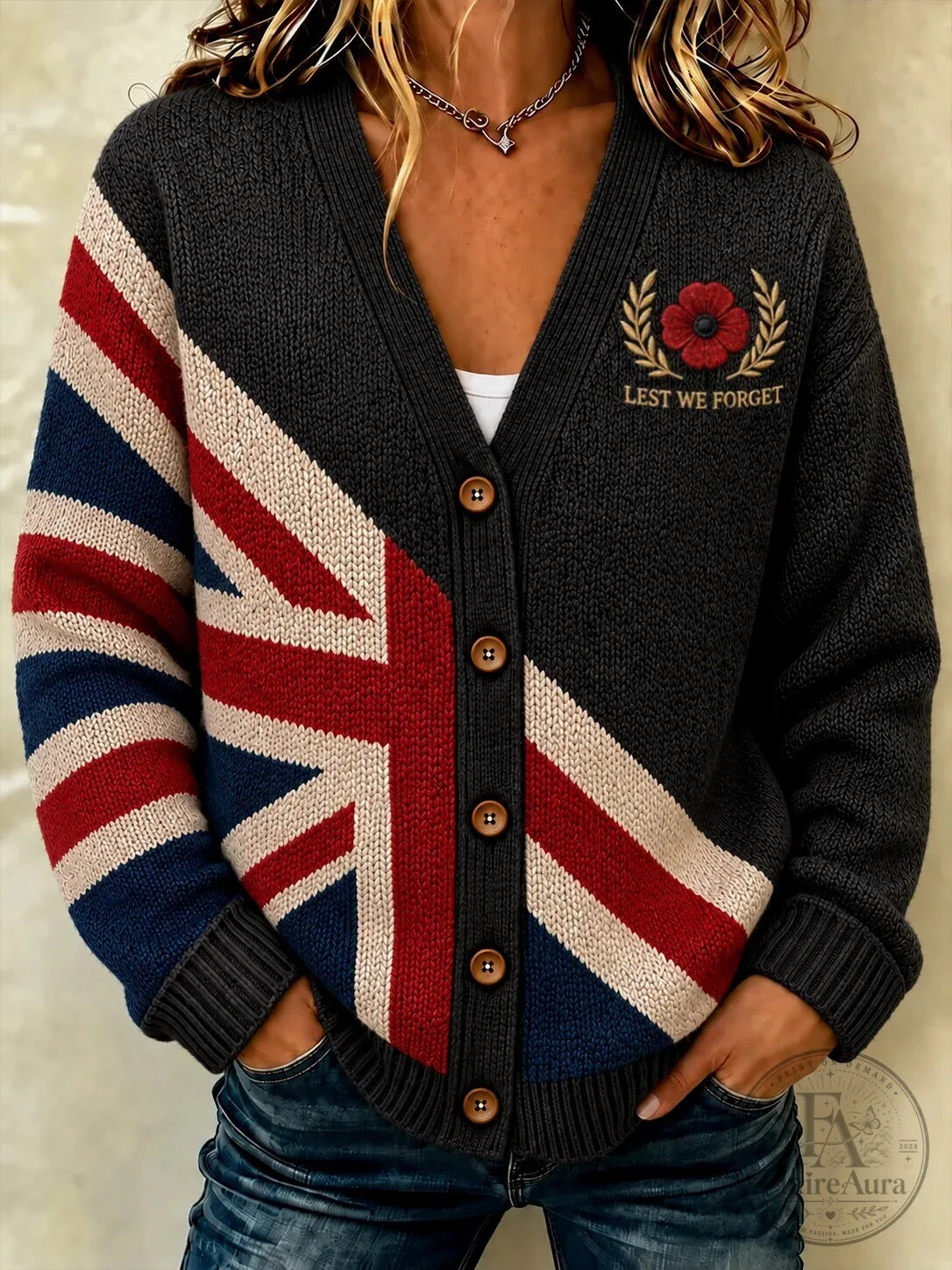 United Kingdom Flag Lest We Forget Remembrance Day Cardigan Sweater