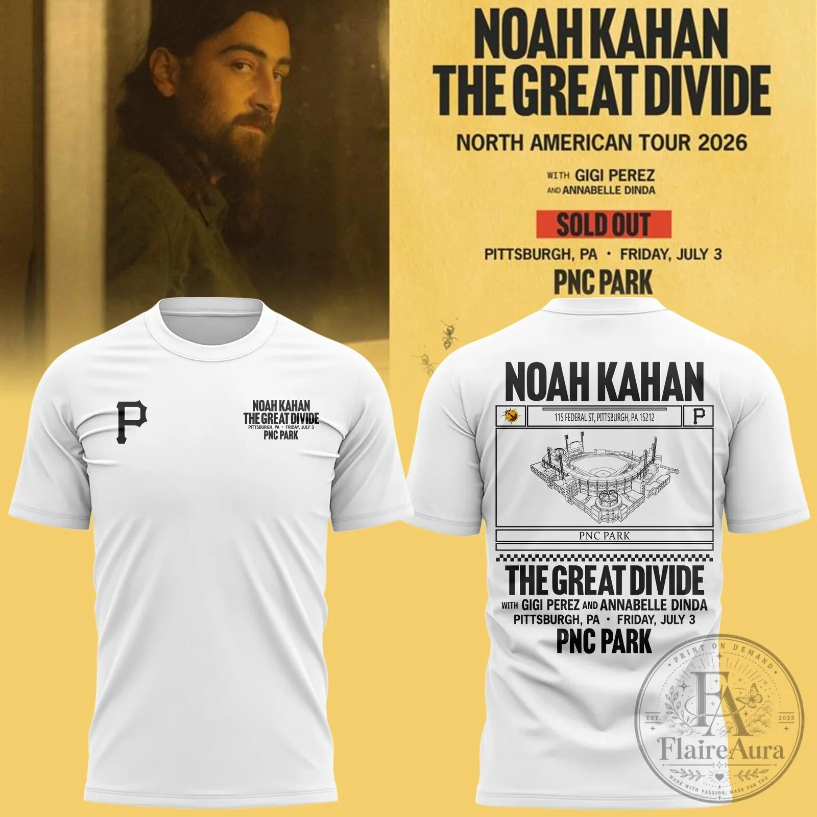 Noah Kahan Shirt The Great Divide North American Tour 2026 Pittsburgh PNC Park T-Shirt