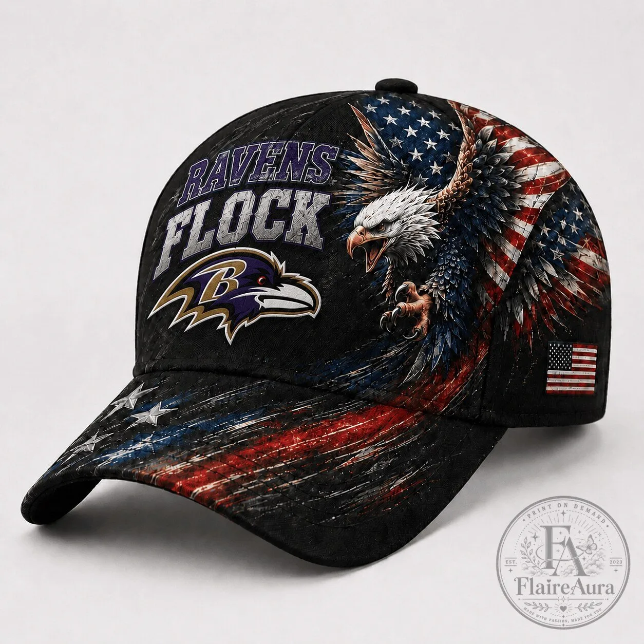 Baltimore Ravens Flock American Flag Eagle Patriotic Baseball Cap Hat