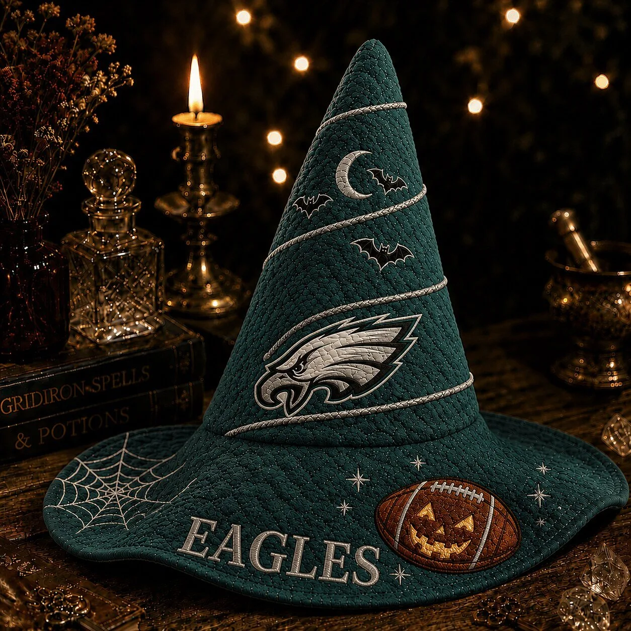 Philadelphia Eagles Fan Halloween Witch Hat - Embroidered Quilted Costume Accessory