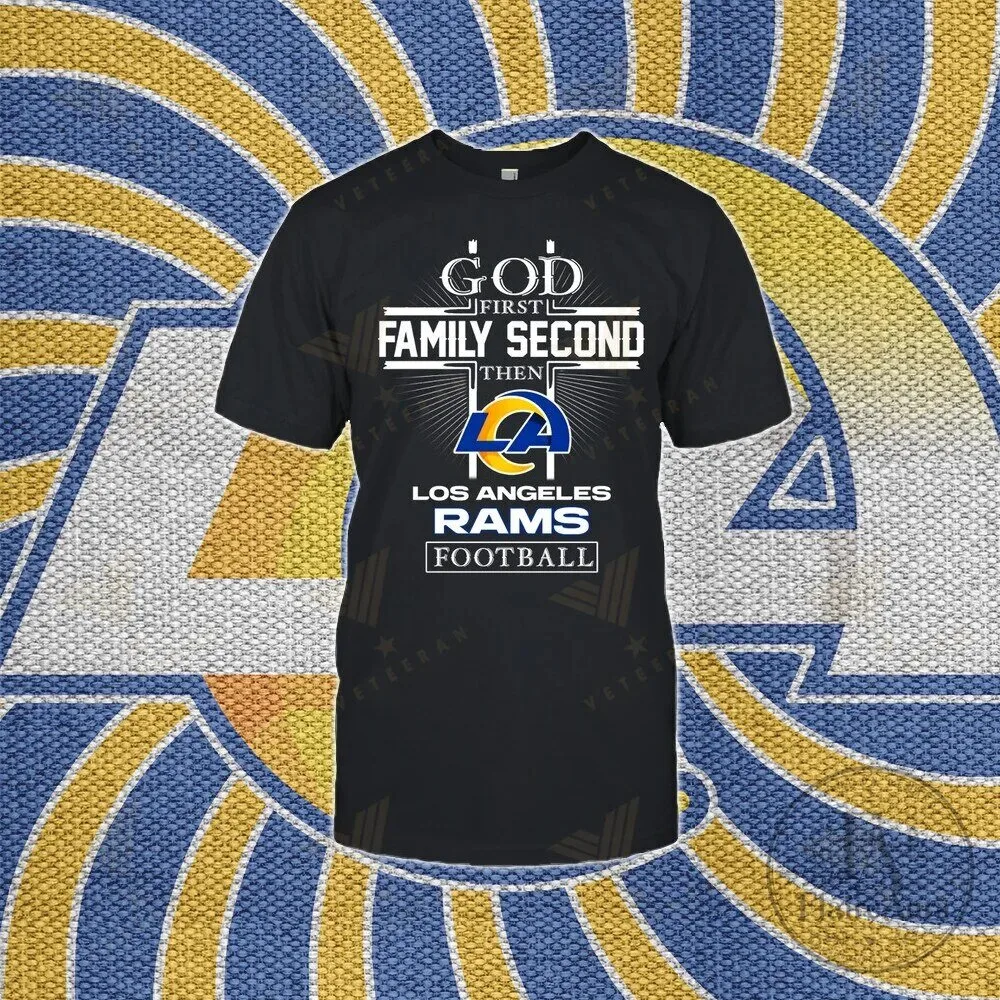 Los Angeles Rams Football God First Family Second Black T-Shirt