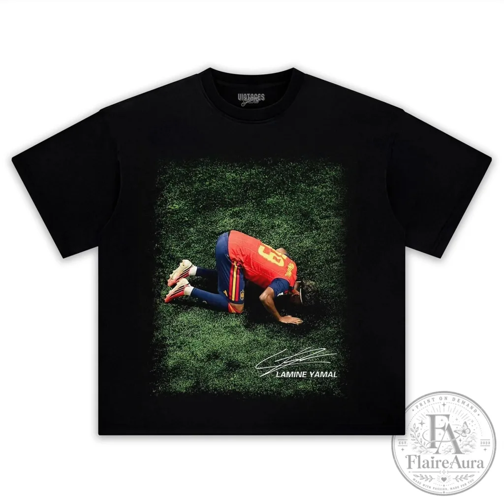 Lamine Yamal Signature Celebration Black Graphic T-Shirt Lamine Yamal Signature Celebration Black Graphic T-Shirt