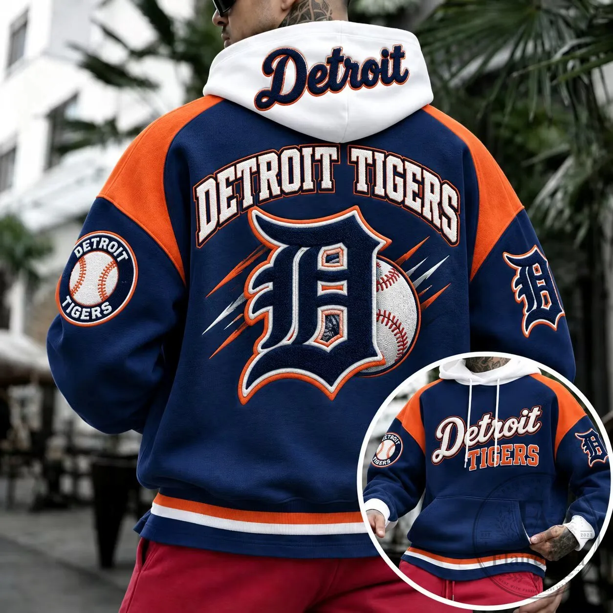 Detroit Tigers Baseball Team Embroidered Hoodie