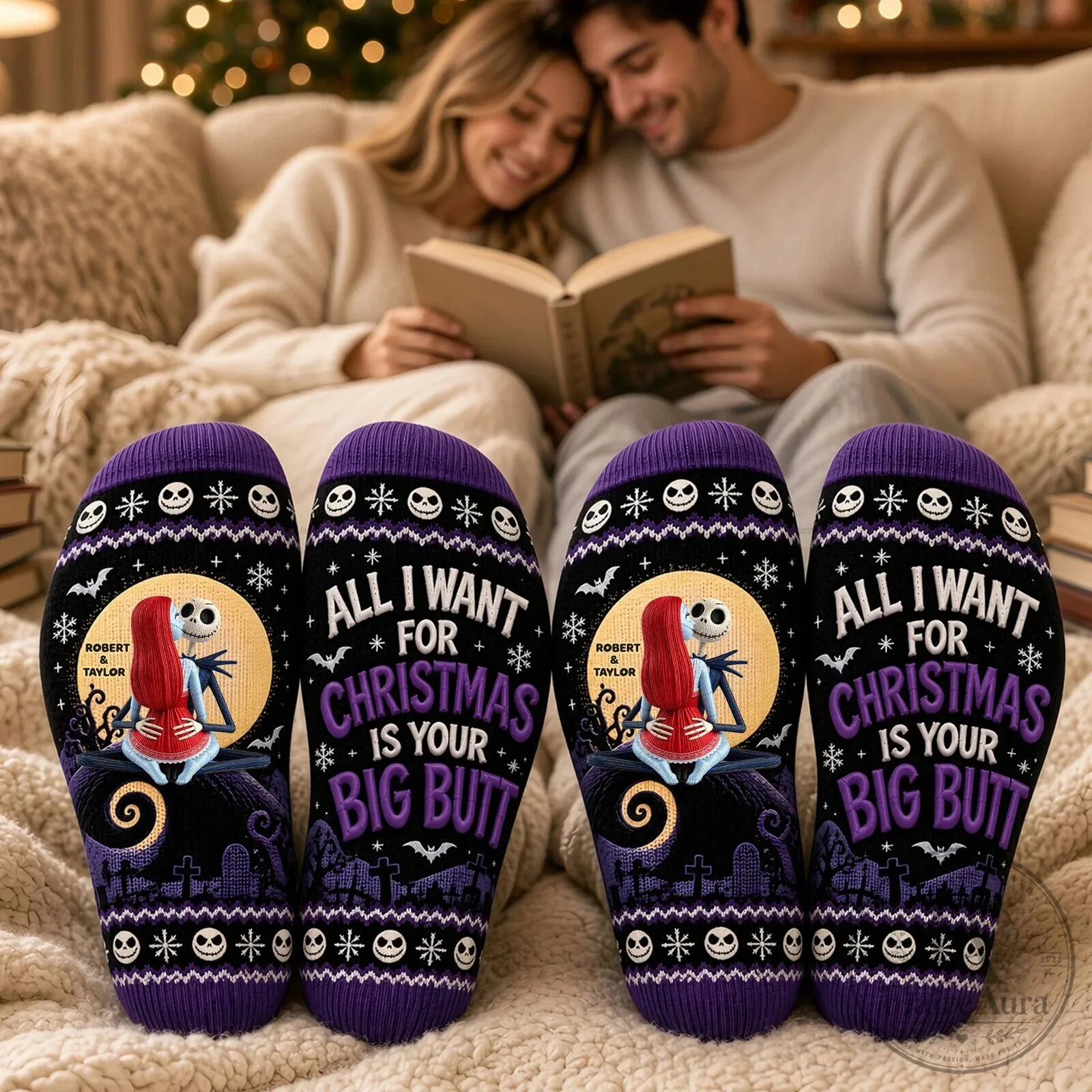 Nightmare Before Christmas Jack Skellington Sally Couple Socks