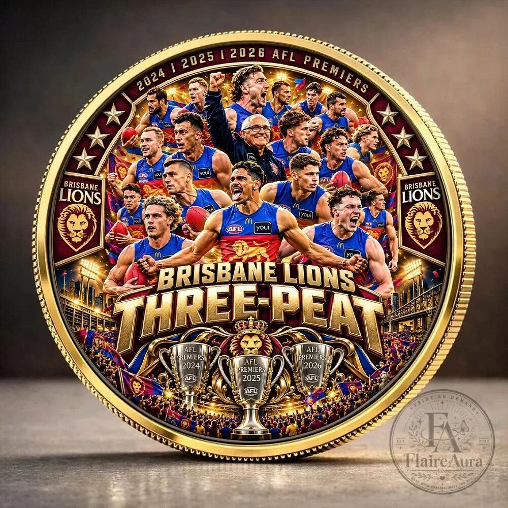 Brisbane Lions 2024 2025 2026 AFL Premiers Three-Peat Commemorative Coin