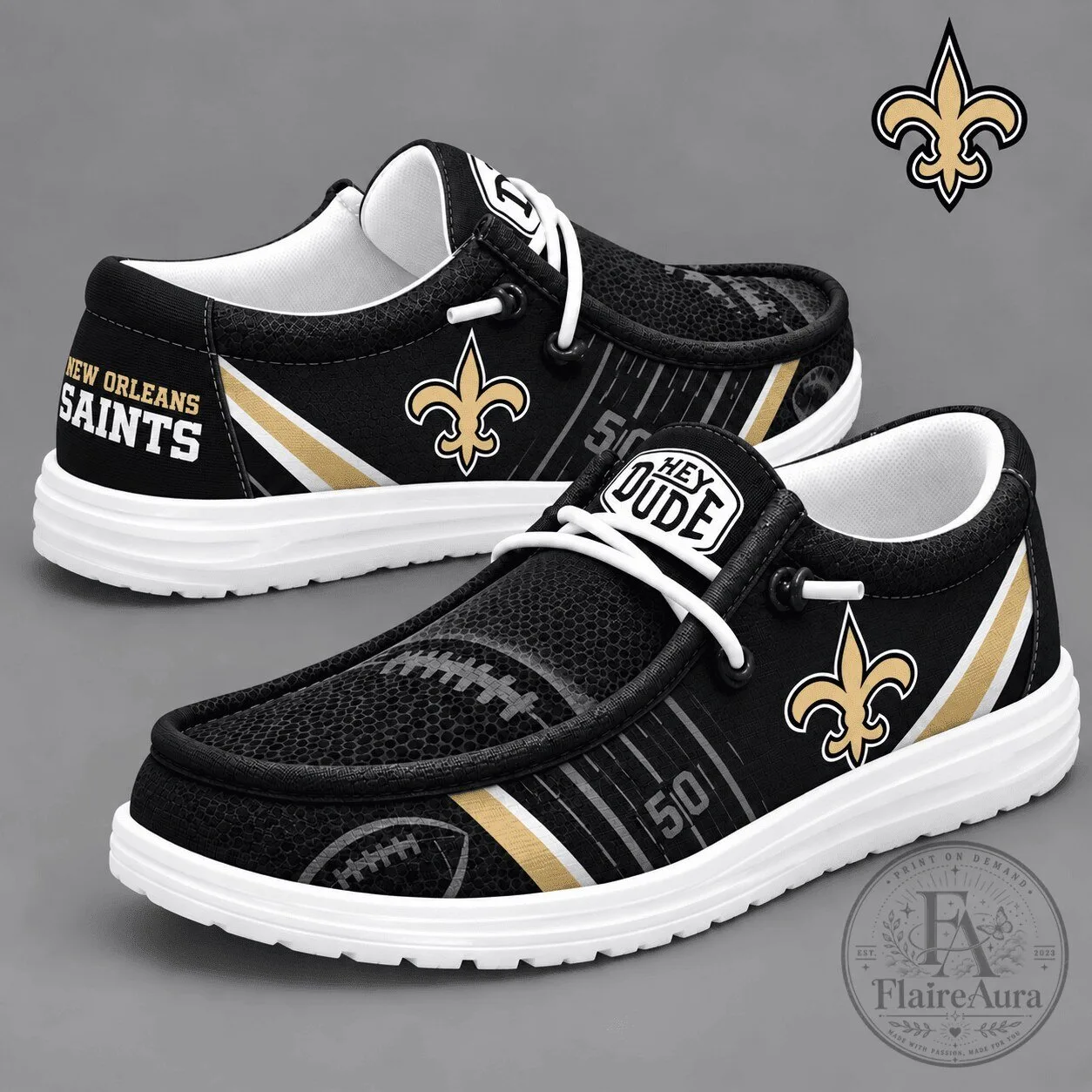 Black and Gold Loafer Shoes for New Orleans Saints Football Fans