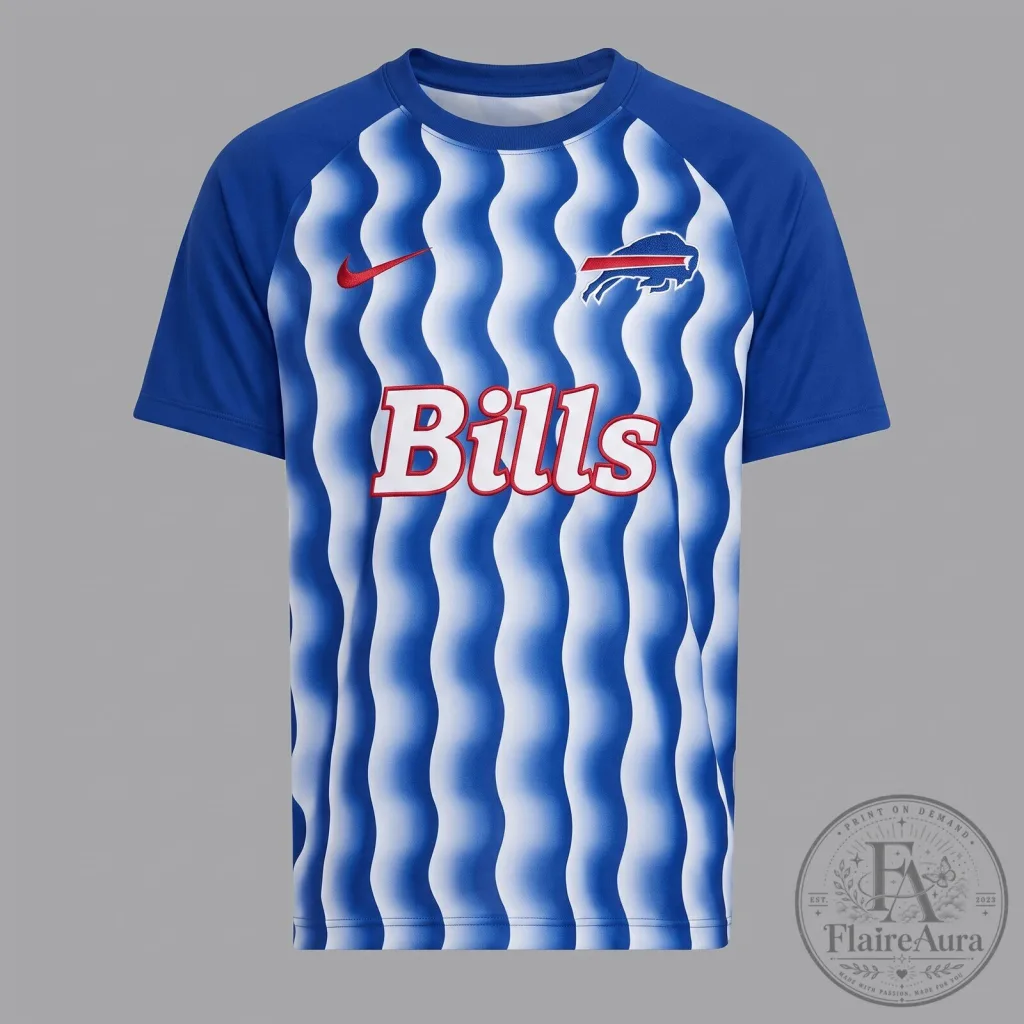 Buffalo Bills NFL Football Team Blue Wavy Pattern Athletic T-Shirt