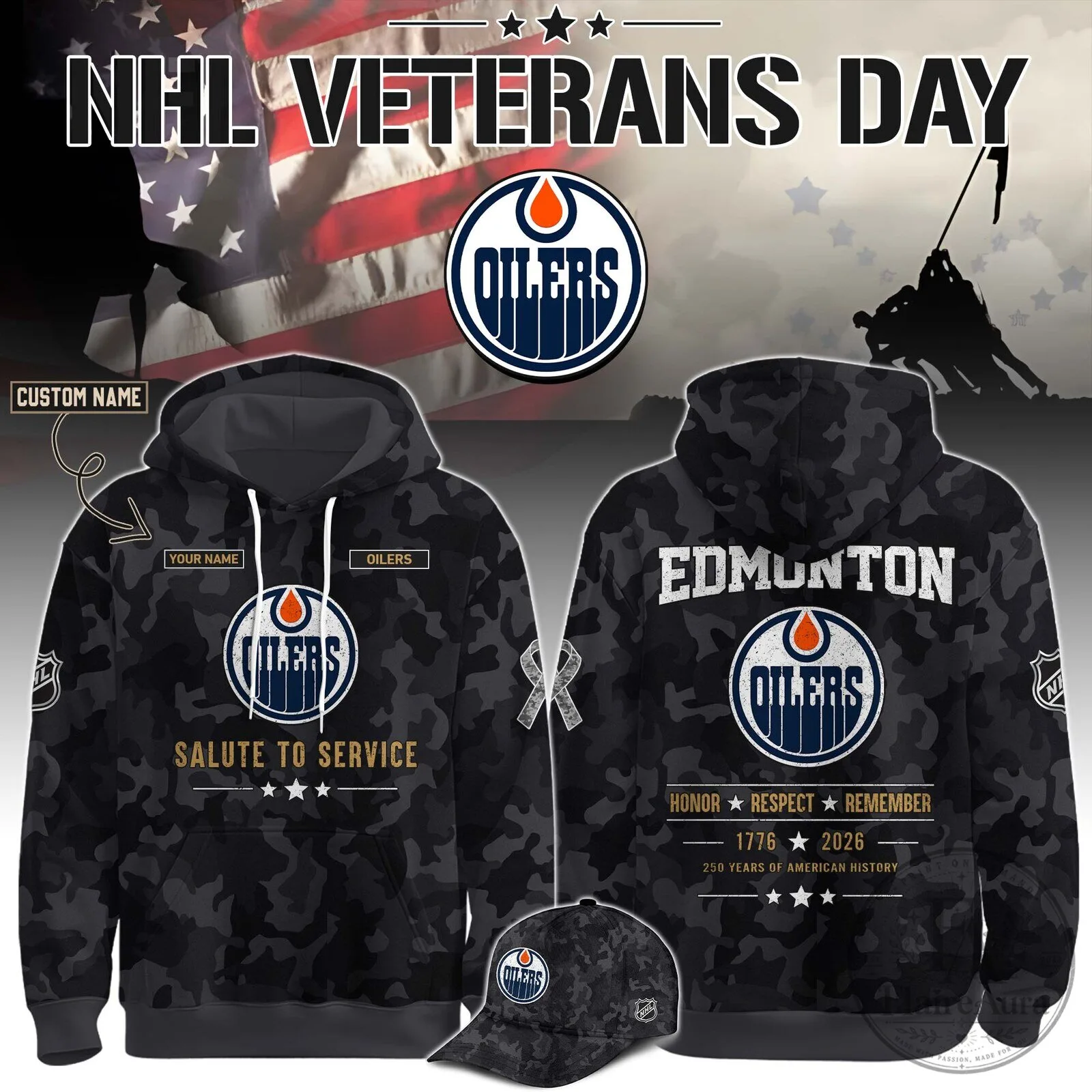 Edmonton Oilers NHL Veterans Day Camouflage Salute To Service Hoodie